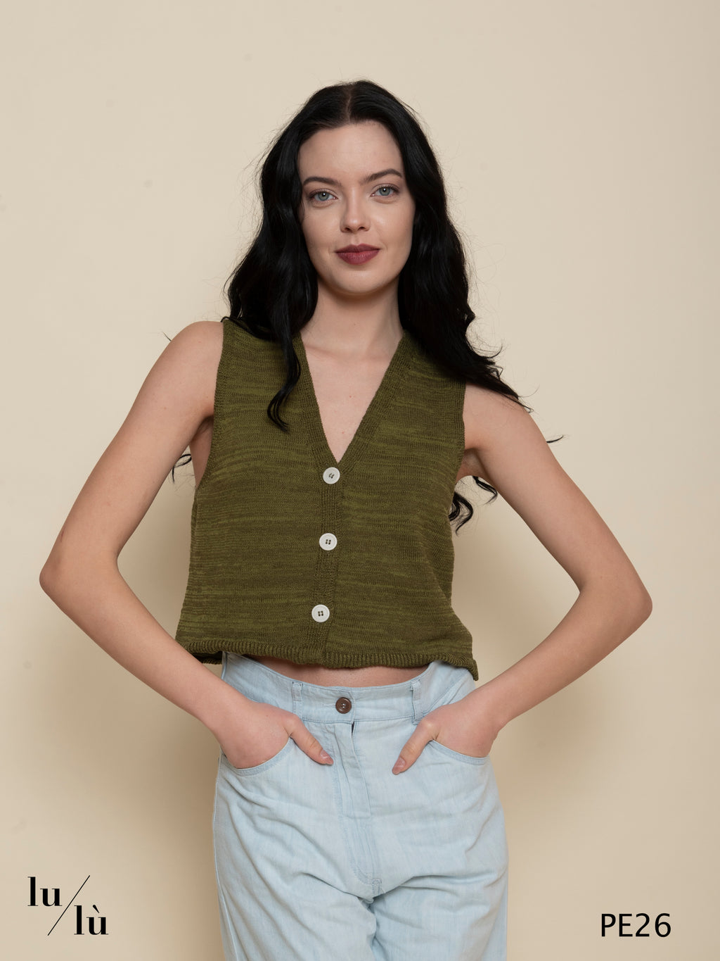 Amarillide - Gilet donna in lino con scollo a V