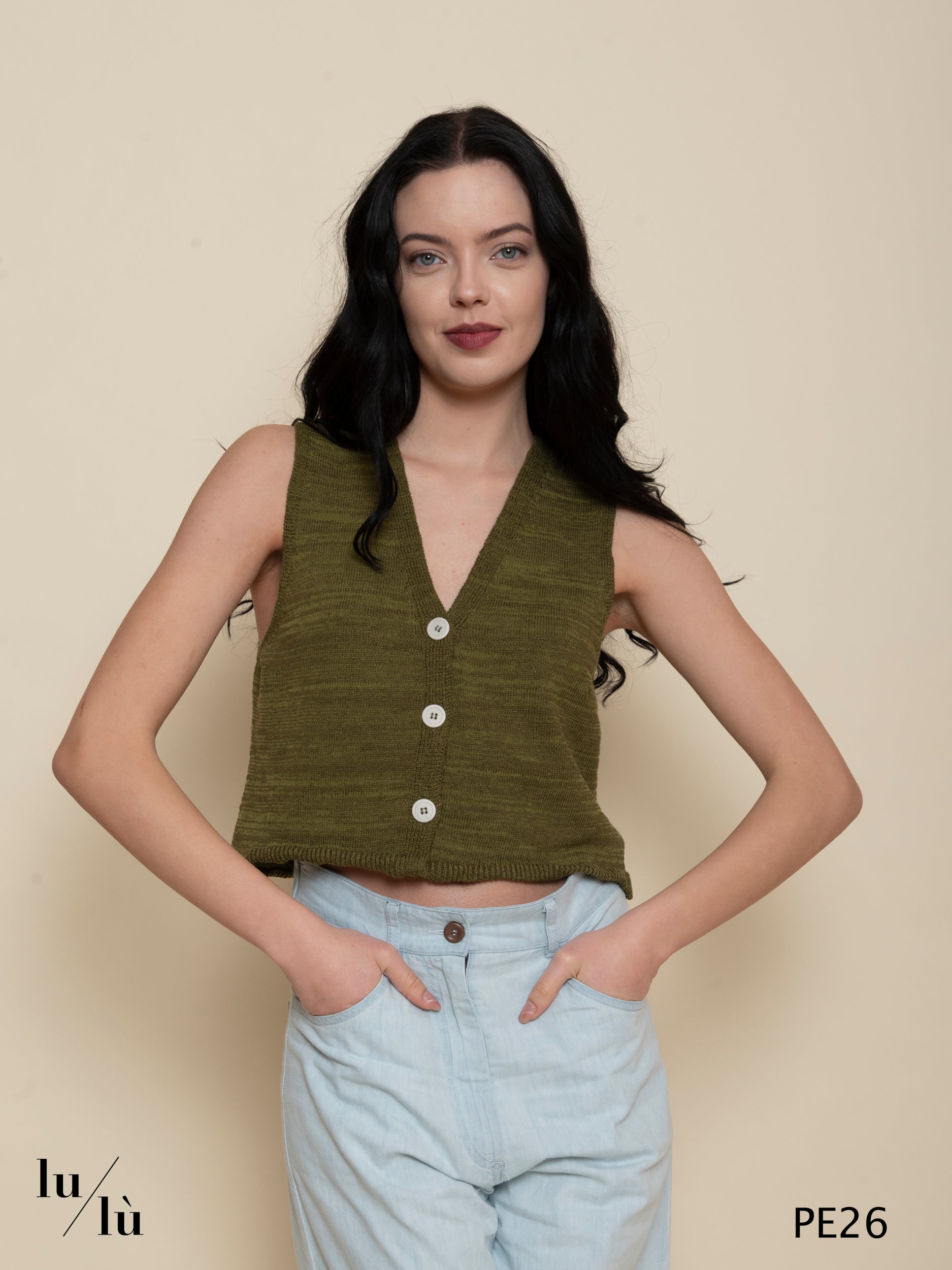 Amarillide - Gilet donna in lino con scollo a V