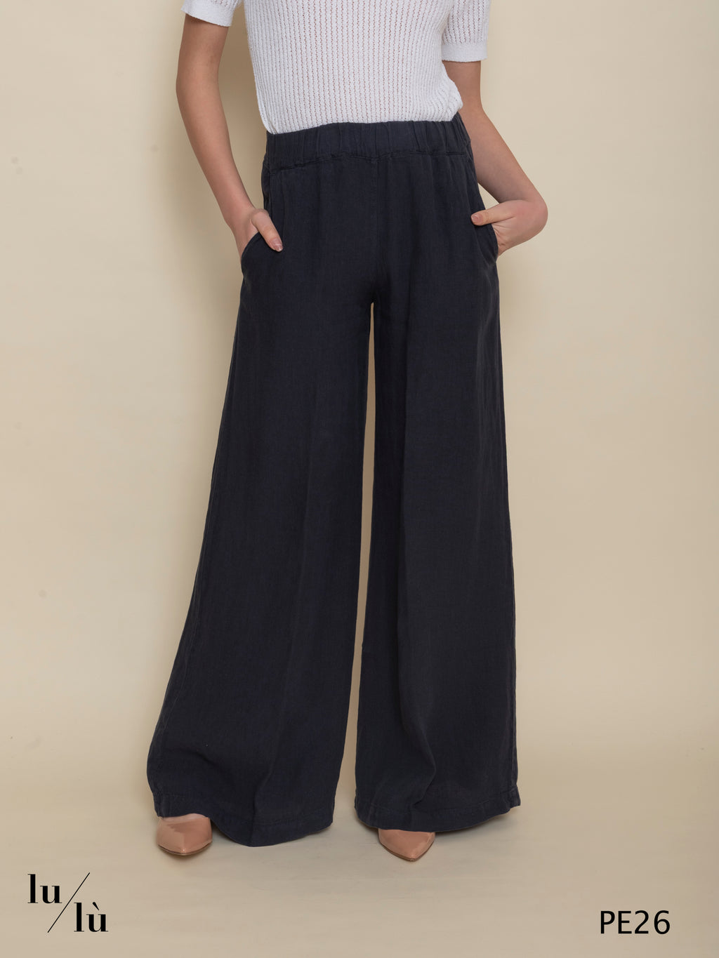 Gelsomina - Pantaloni donna in lino con vita elasticata e coulisse