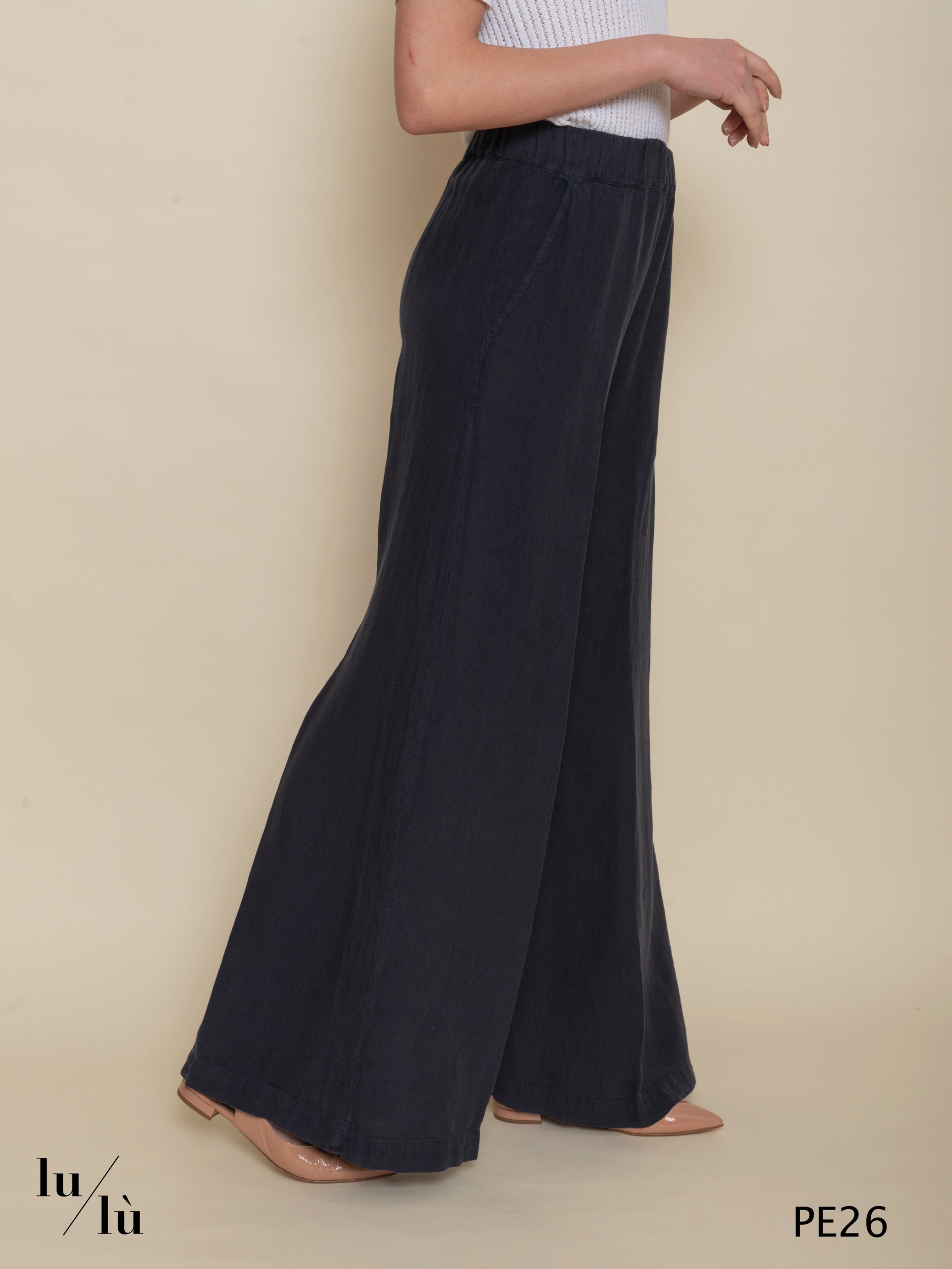 Gelsomina - Pantaloni donna in lino con vita elasticata e coulisse