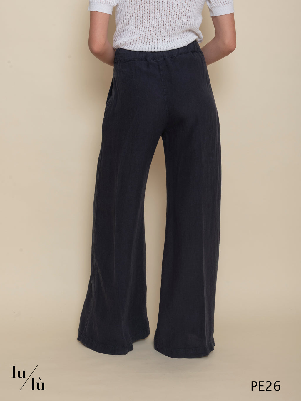 Gelsomina - Pantaloni donna in lino con vita elasticata e coulisse