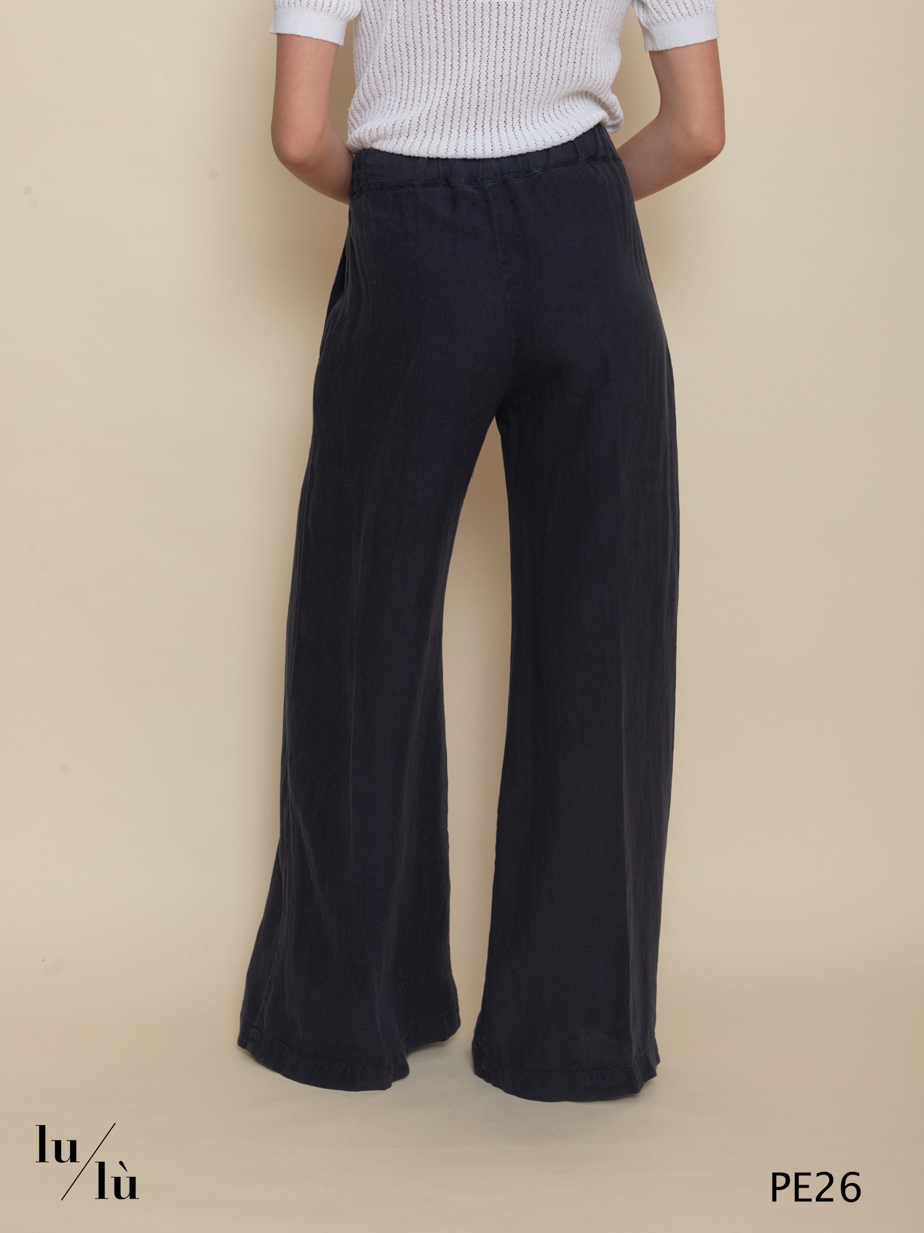 Gelsomina - Pantaloni donna in lino con vita elasticata e coulisse
