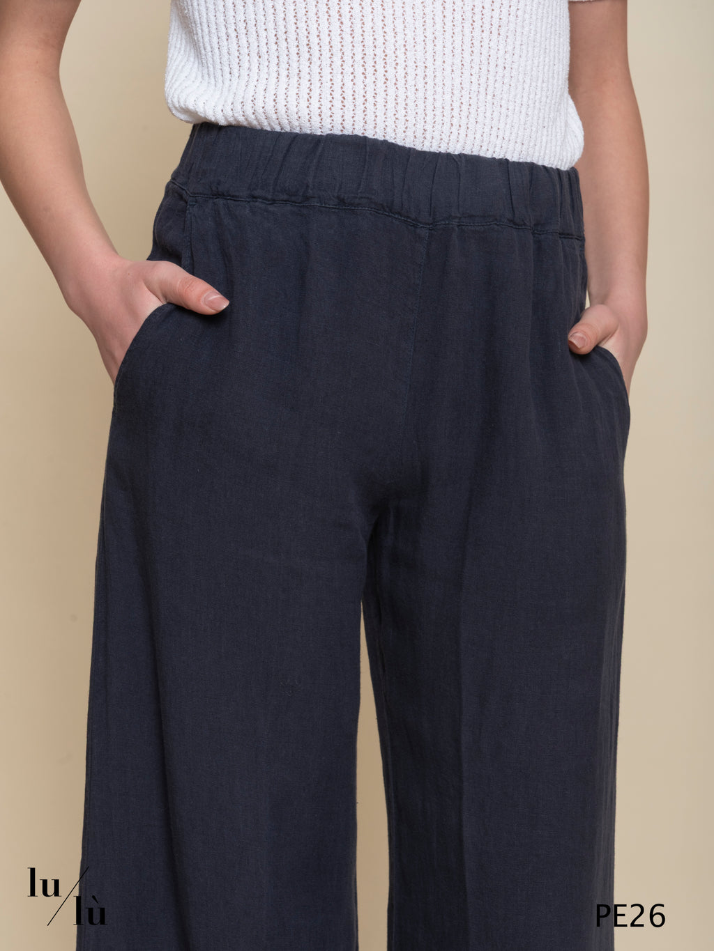 Gelsomina - Pantaloni donna in lino con vita elasticata e coulisse