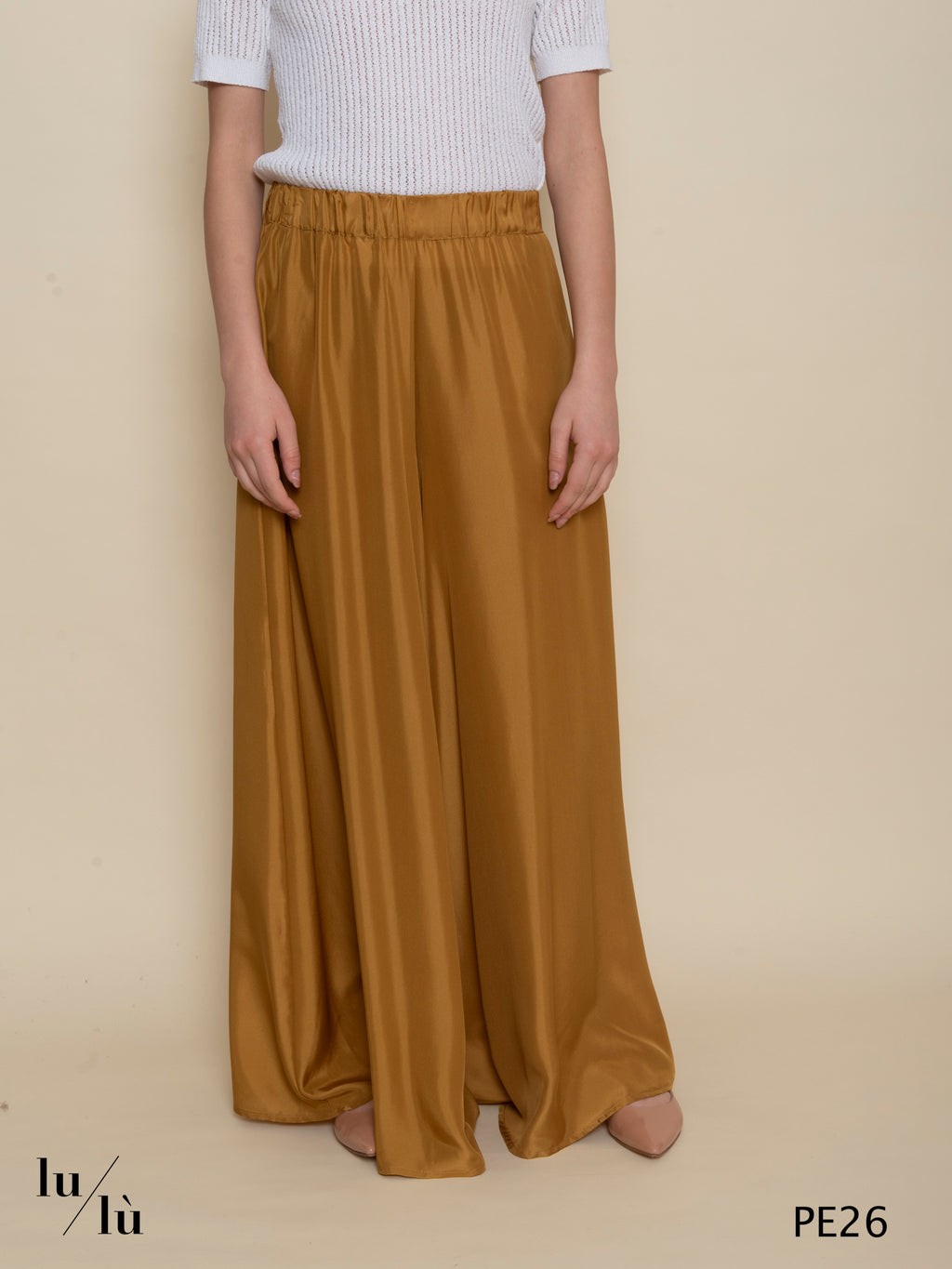 Liliana - Pantalone lungo donna in seta con vita elasticata