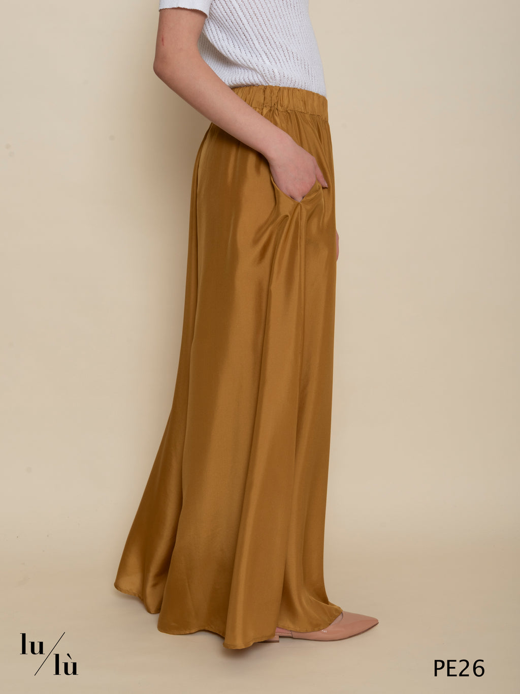 Liliana - Pantalone lungo donna in seta con vita elasticata