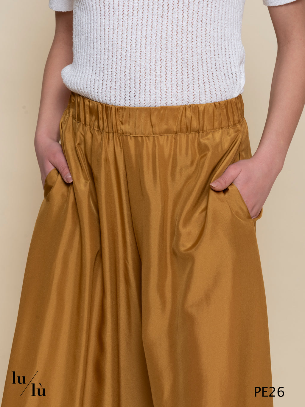 Liliana - Pantalone lungo donna in seta con vita elasticata