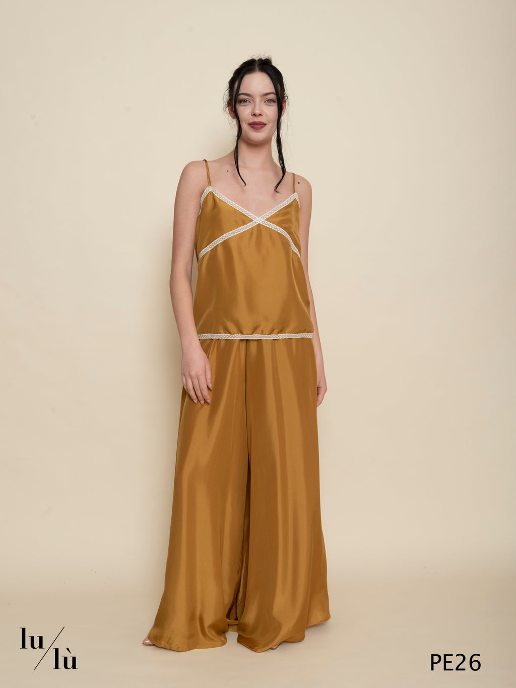 Liliana - Pantalone lungo donna in seta con vita elasticata