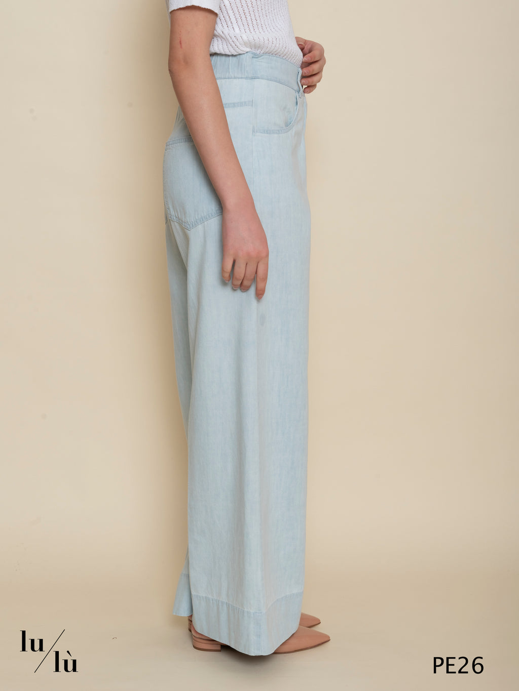 Mimosa - Pantalone jeans donna a gamba larga in cotone