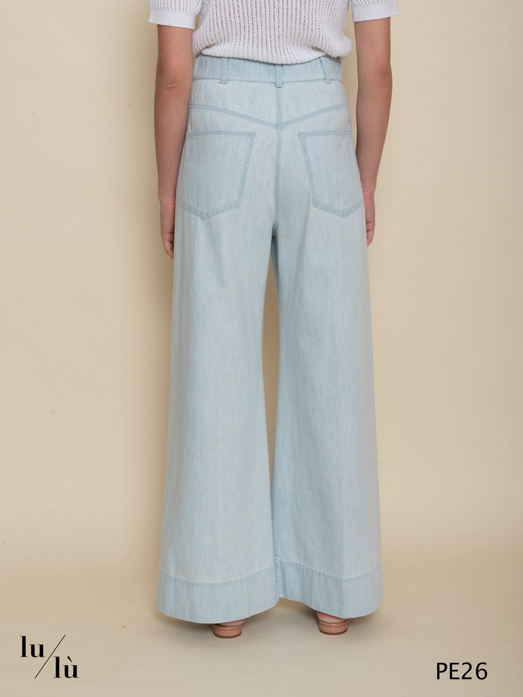 Mimosa - Pantalone jeans donna a gamba larga in cotone