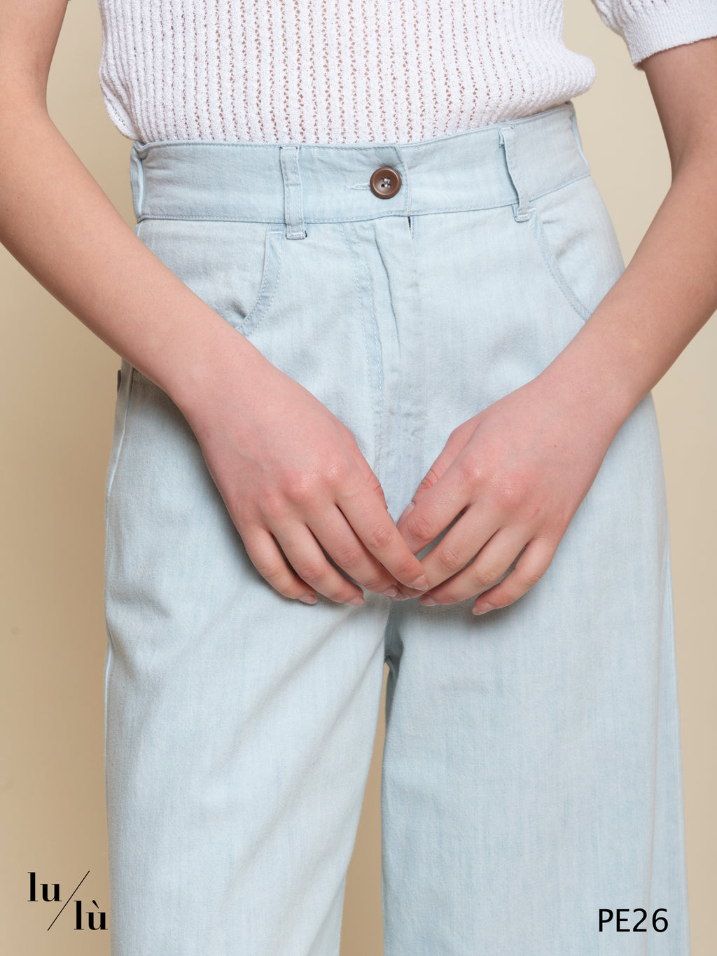 Mimosa - Pantalone jeans donna a gamba larga in cotone