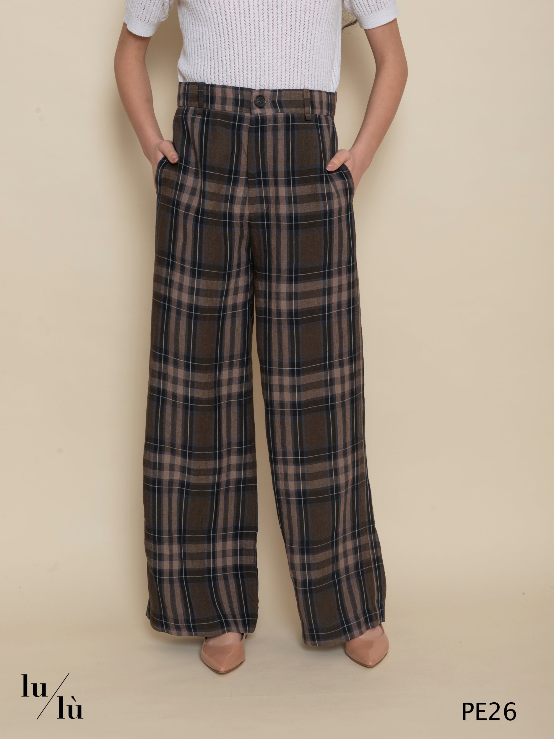 Rosalia - Pantalone lungo donna in puro lino stampato