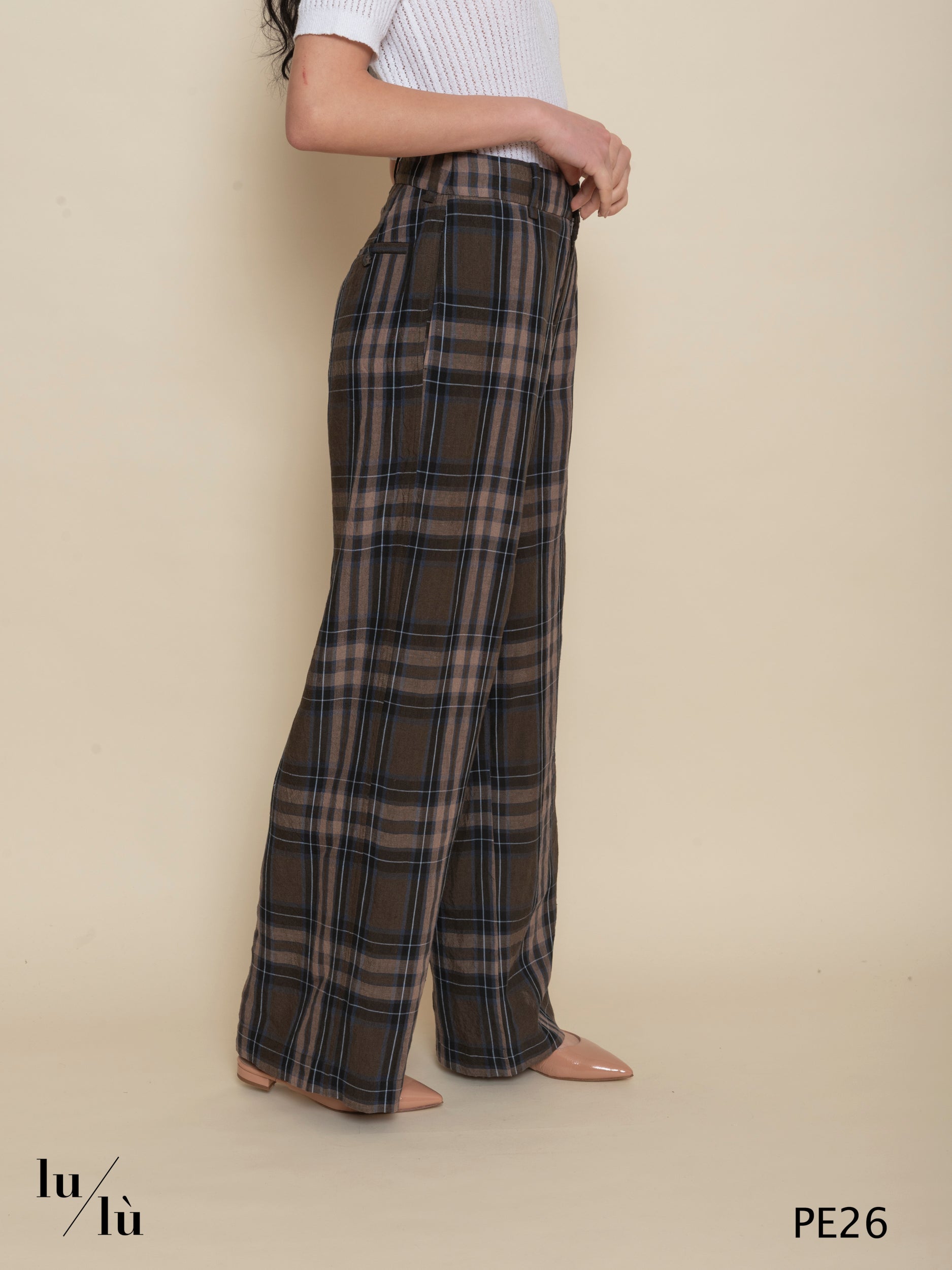 Rosalia - Pantalone lungo donna in puro lino stampato