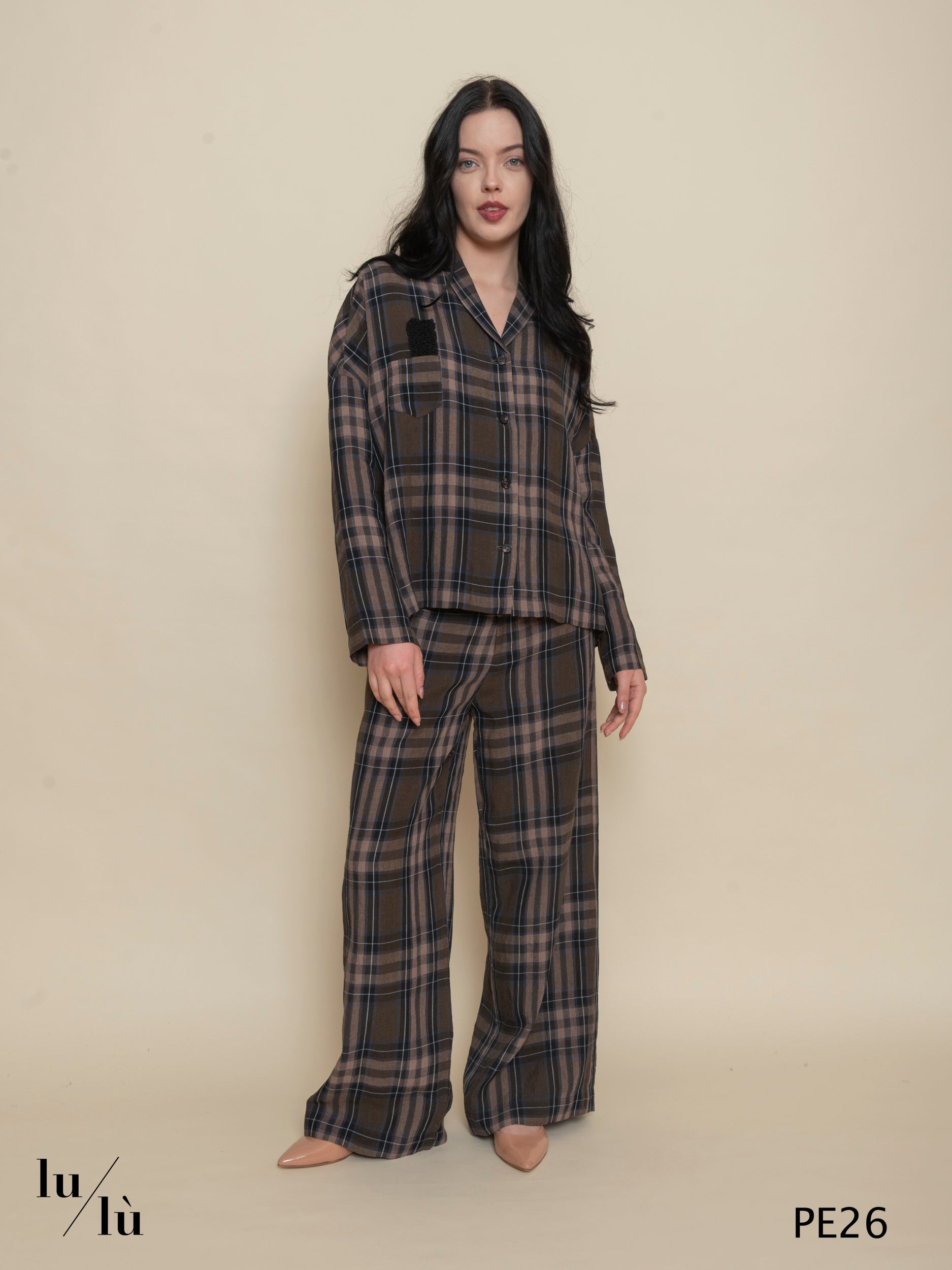 Rosalia - Pantalone lungo donna in puro lino stampato