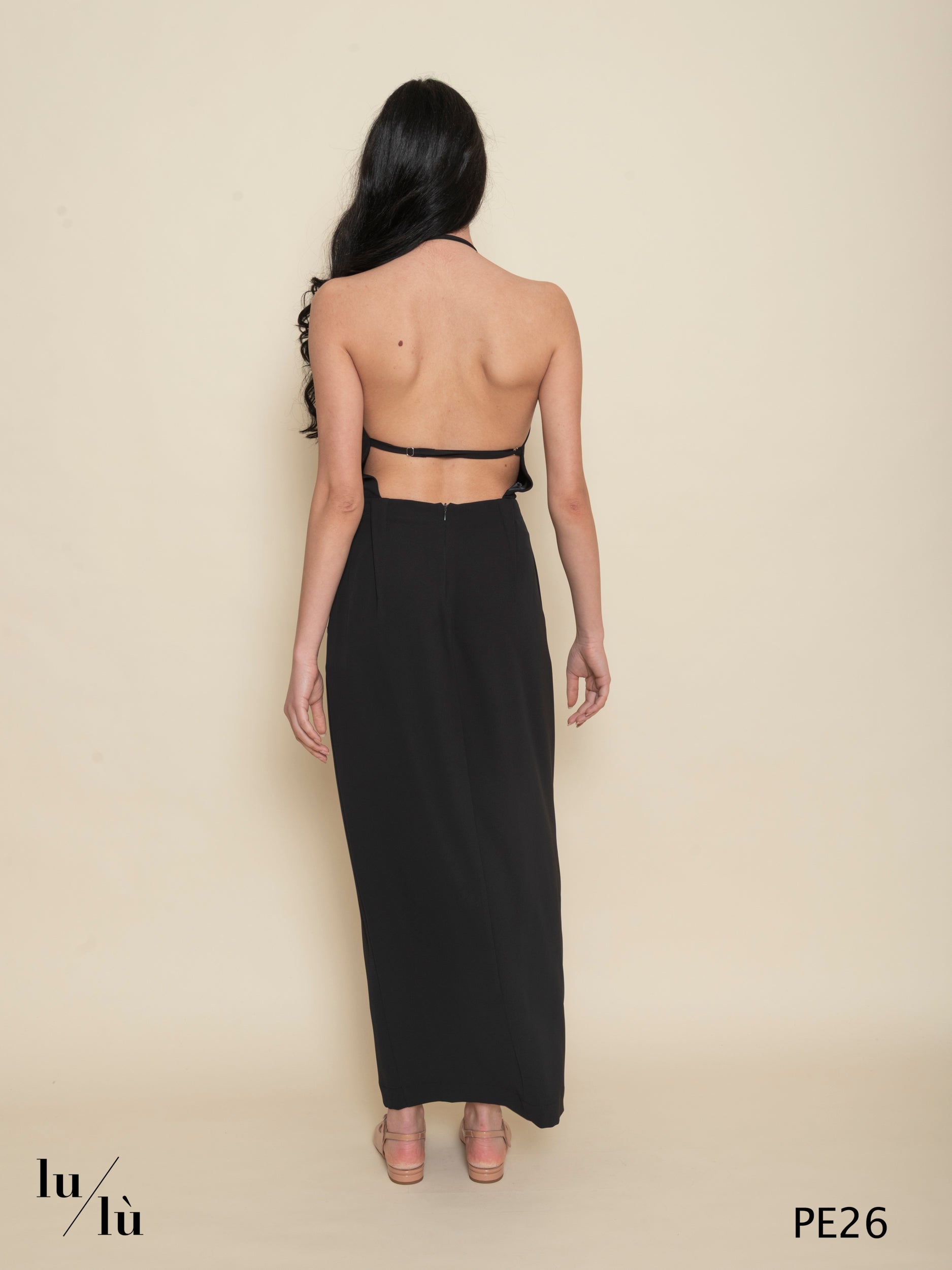 Salice - Abito donna lungo con scollo all’americana e schiena scoperta