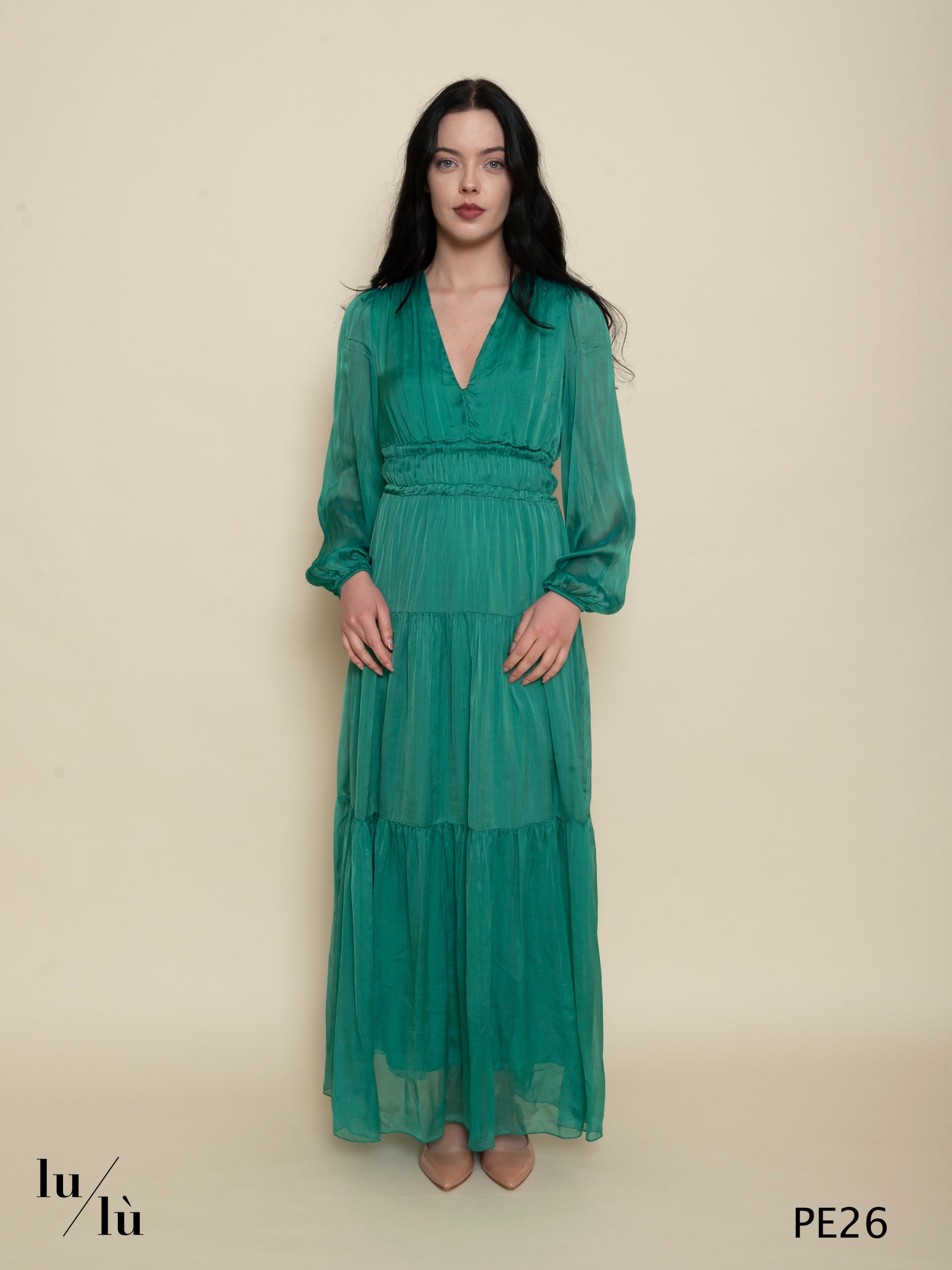 Tullia Acqua - Abito donna lungo in chiffon verde