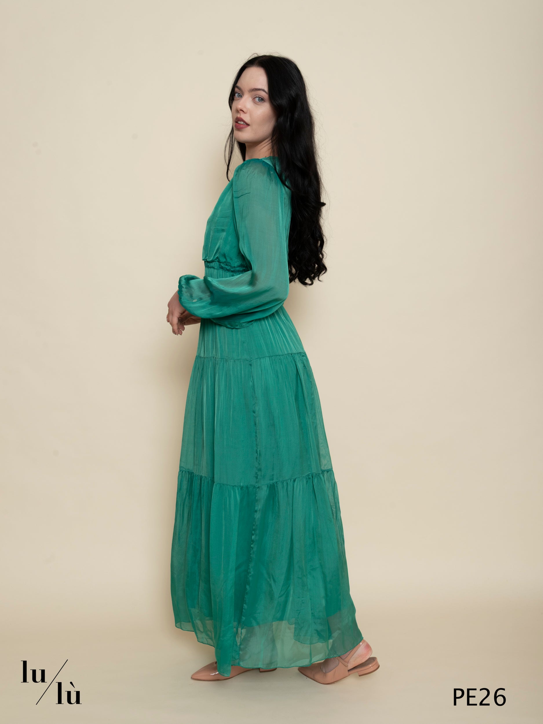 Tullia Acqua - Abito donna lungo in chiffon verde