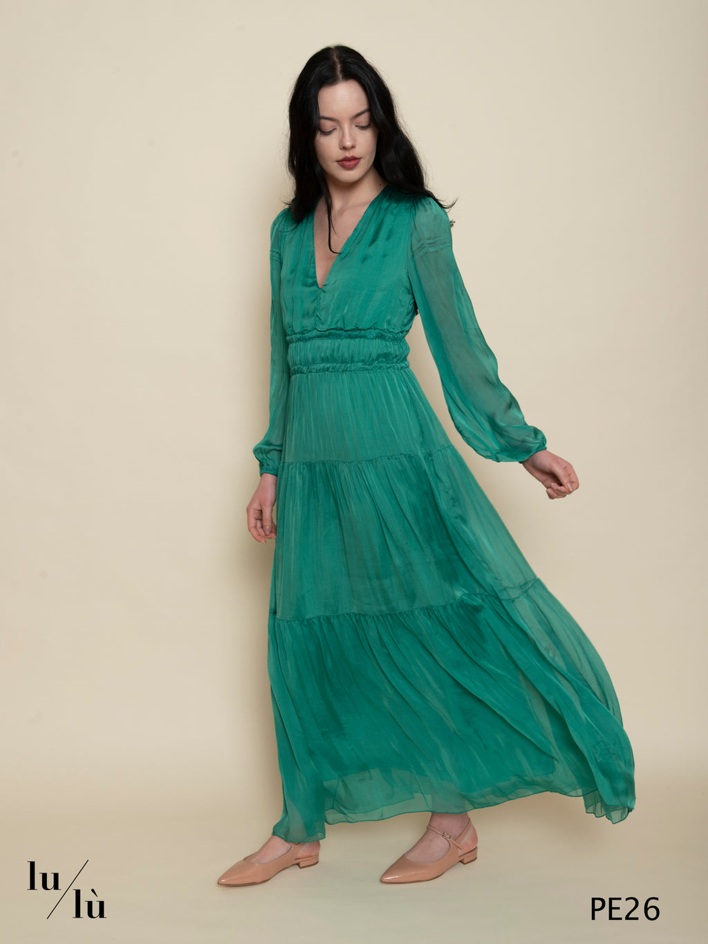 Tullia Acqua - Abito donna lungo in chiffon verde