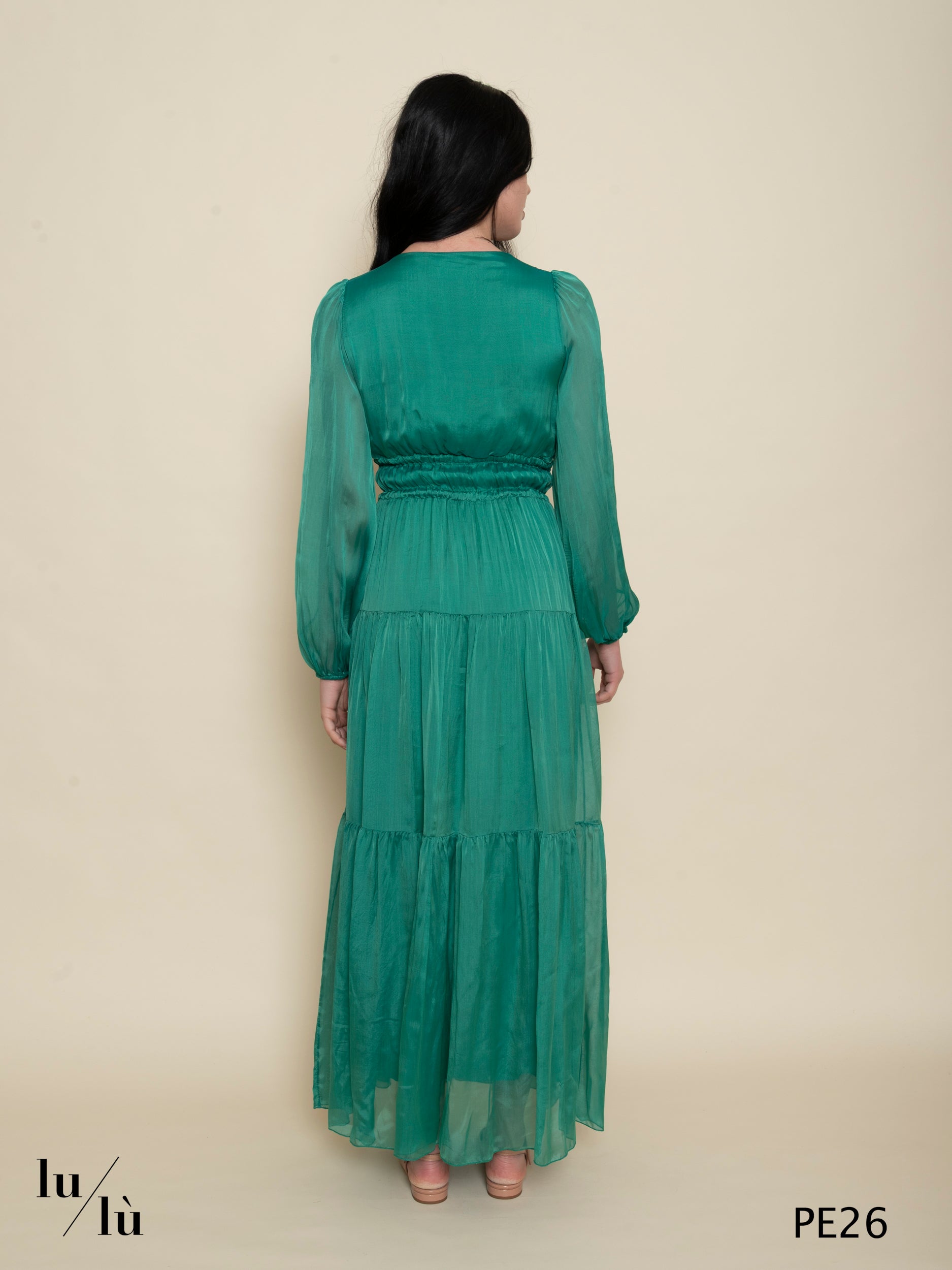 Tullia Acqua - Abito donna lungo in chiffon verde