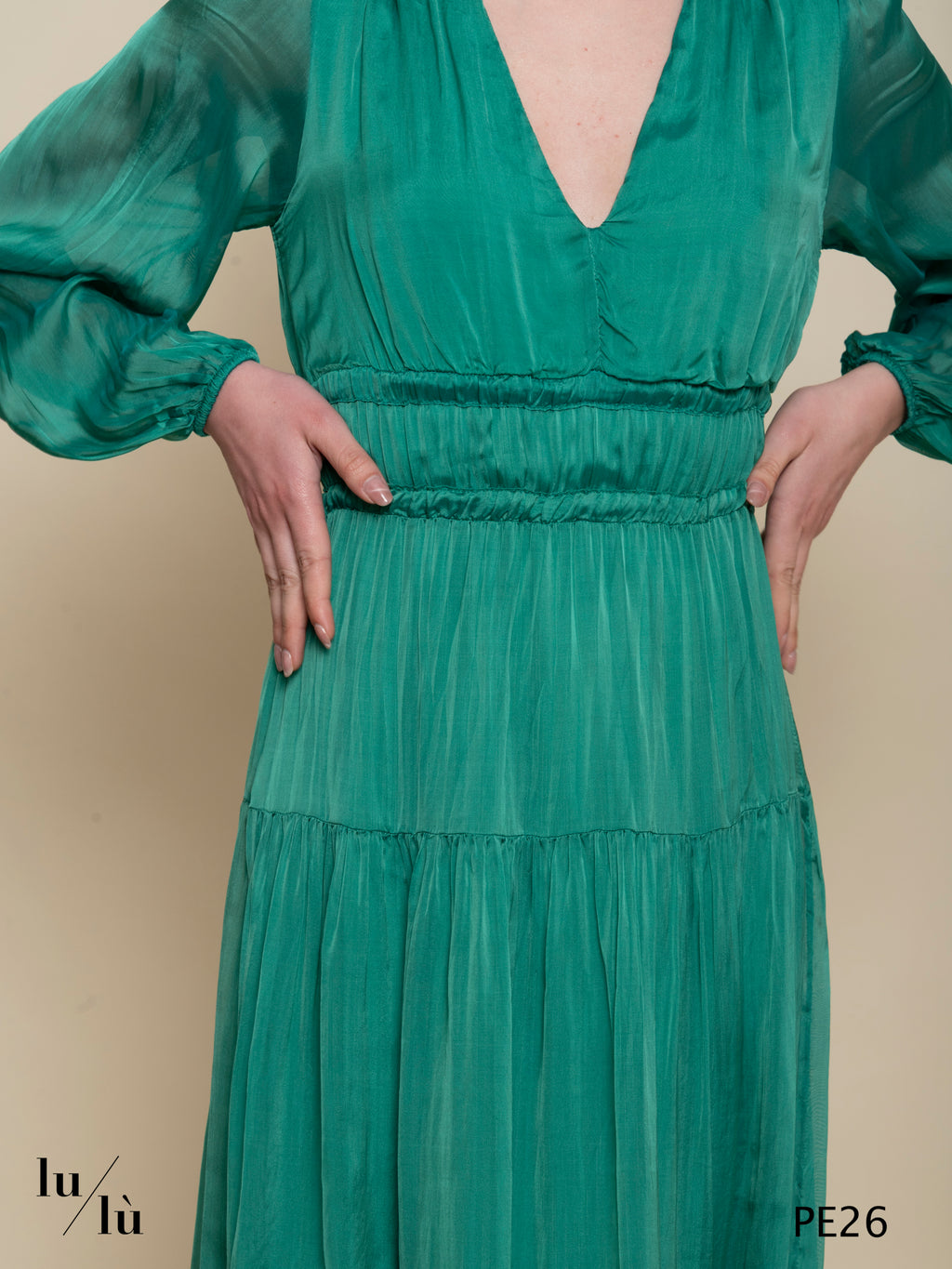 Tullia Acqua - Abito donna lungo in chiffon verde