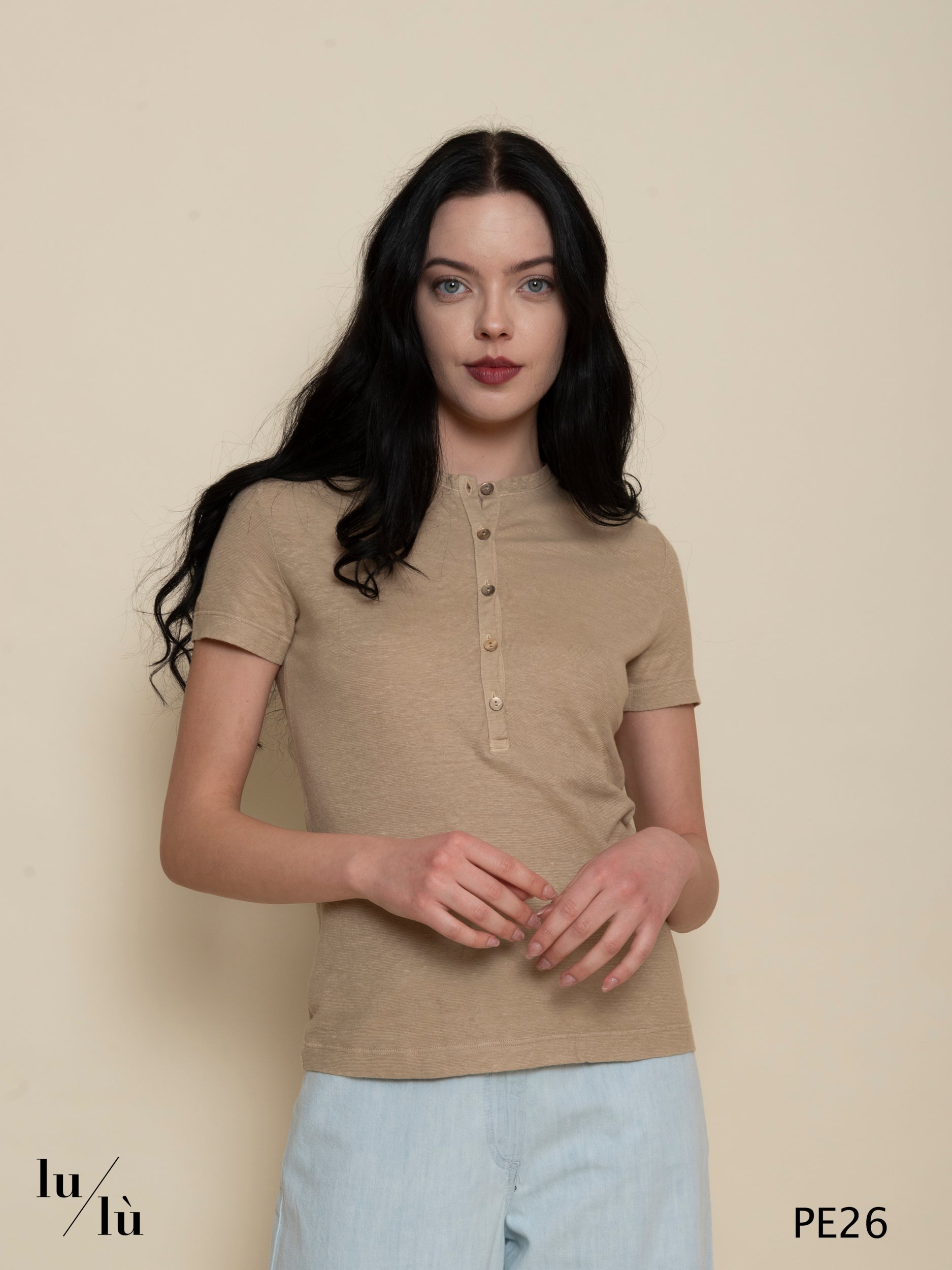 Violante - T-shirt donna con collo serafino in lino e cotone