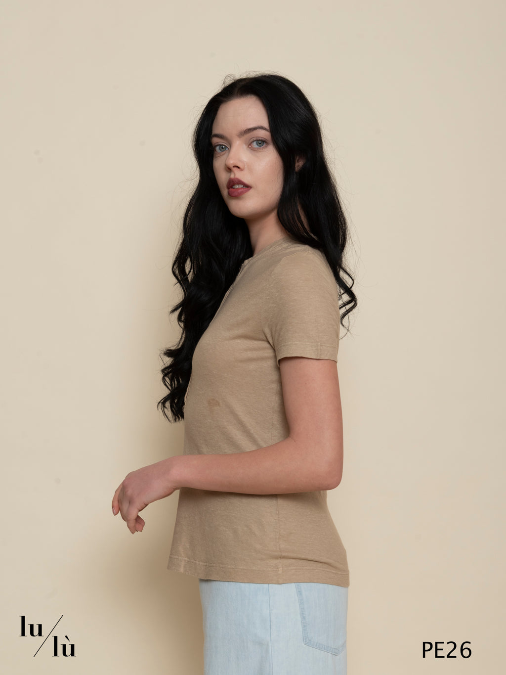 Violante - T-shirt donna con collo serafino in lino e cotone