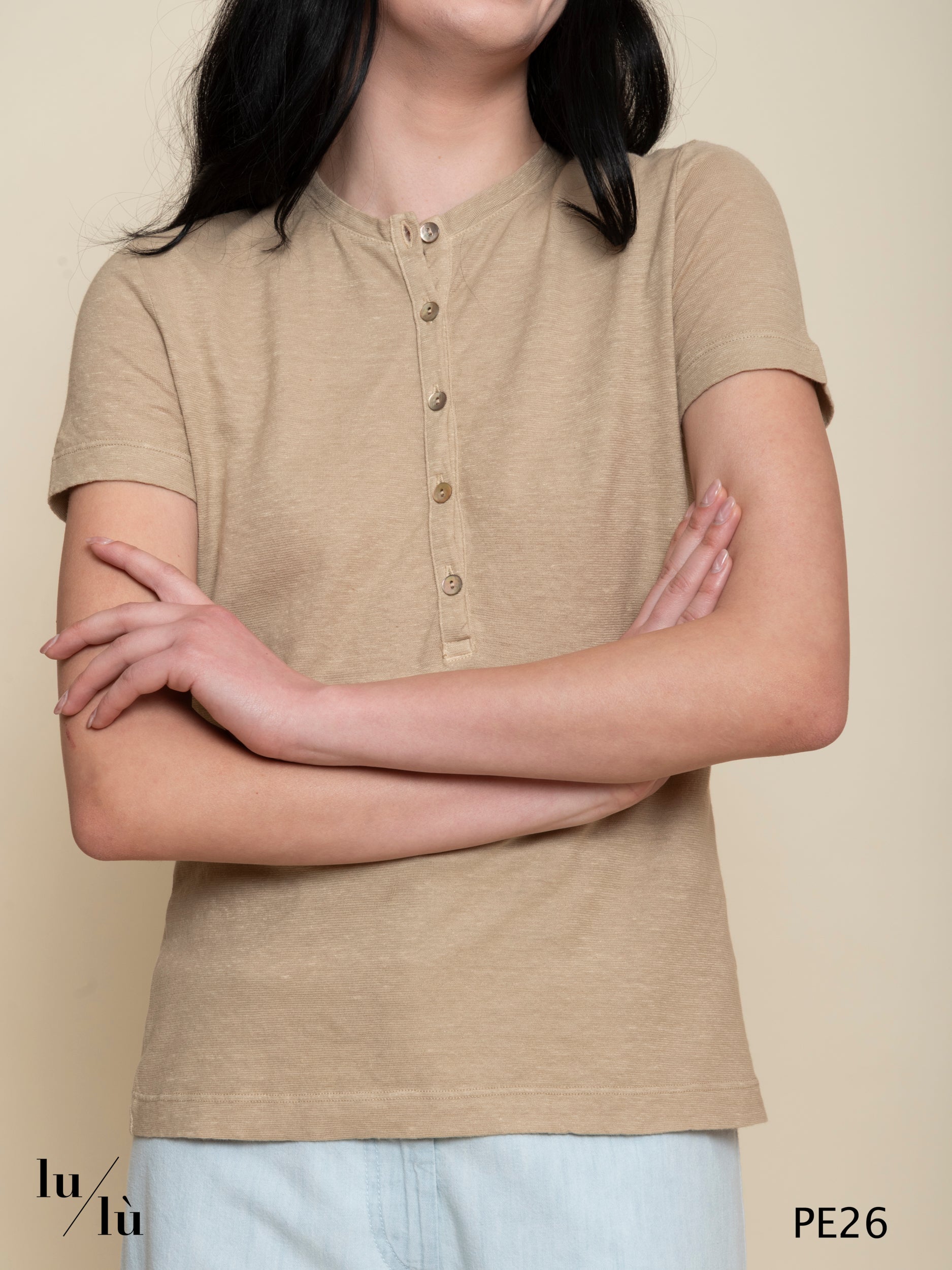 Violante - T-shirt donna con collo serafino in lino e cotone