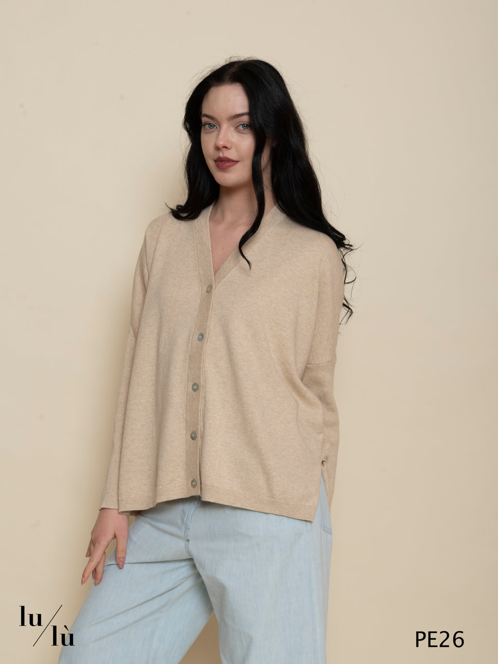 Nathalie Beige - Cardigan donna over in cotone e cashmere