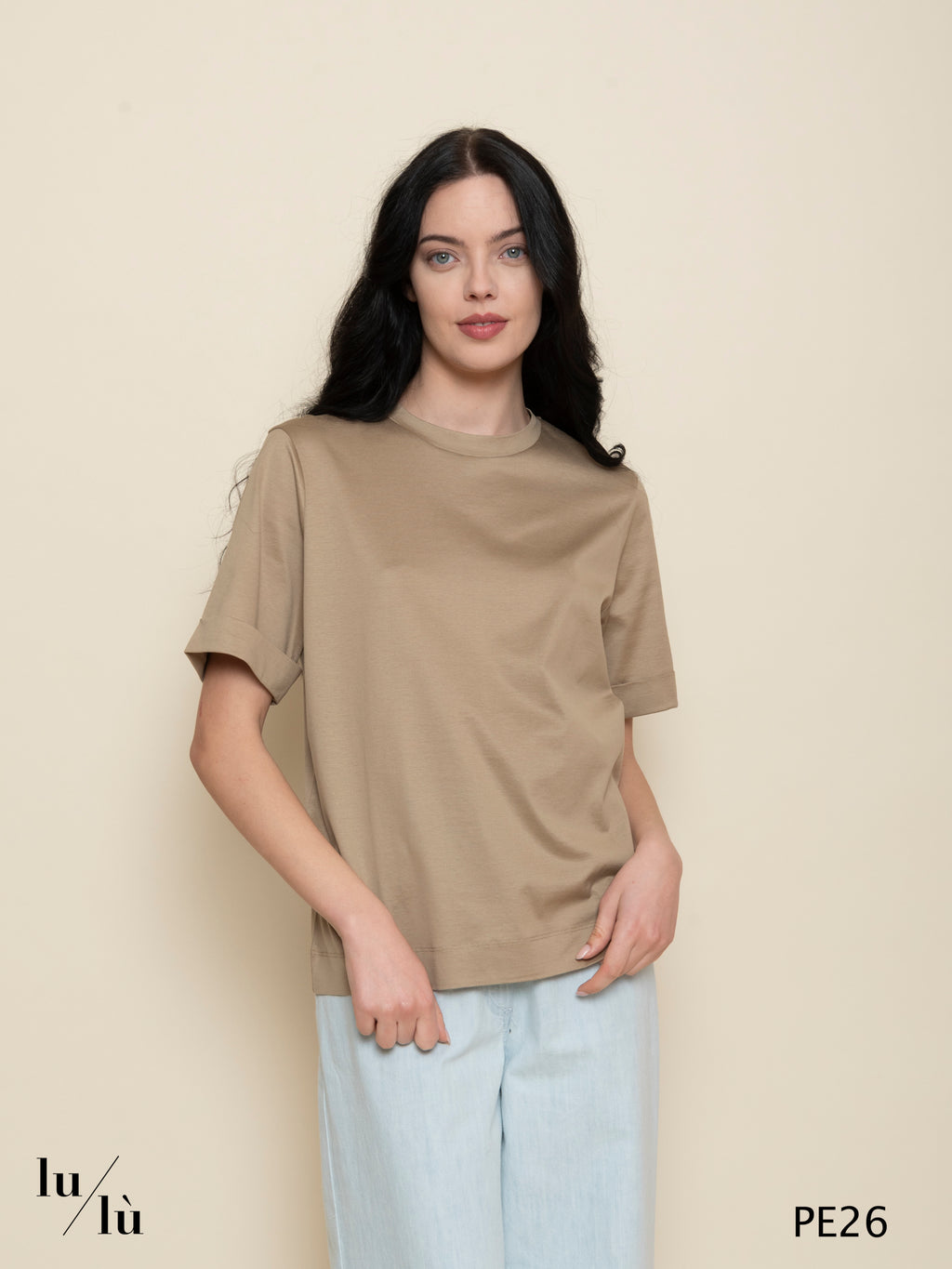 Ama Sand - T-shirt donna in cotone linea a scatola