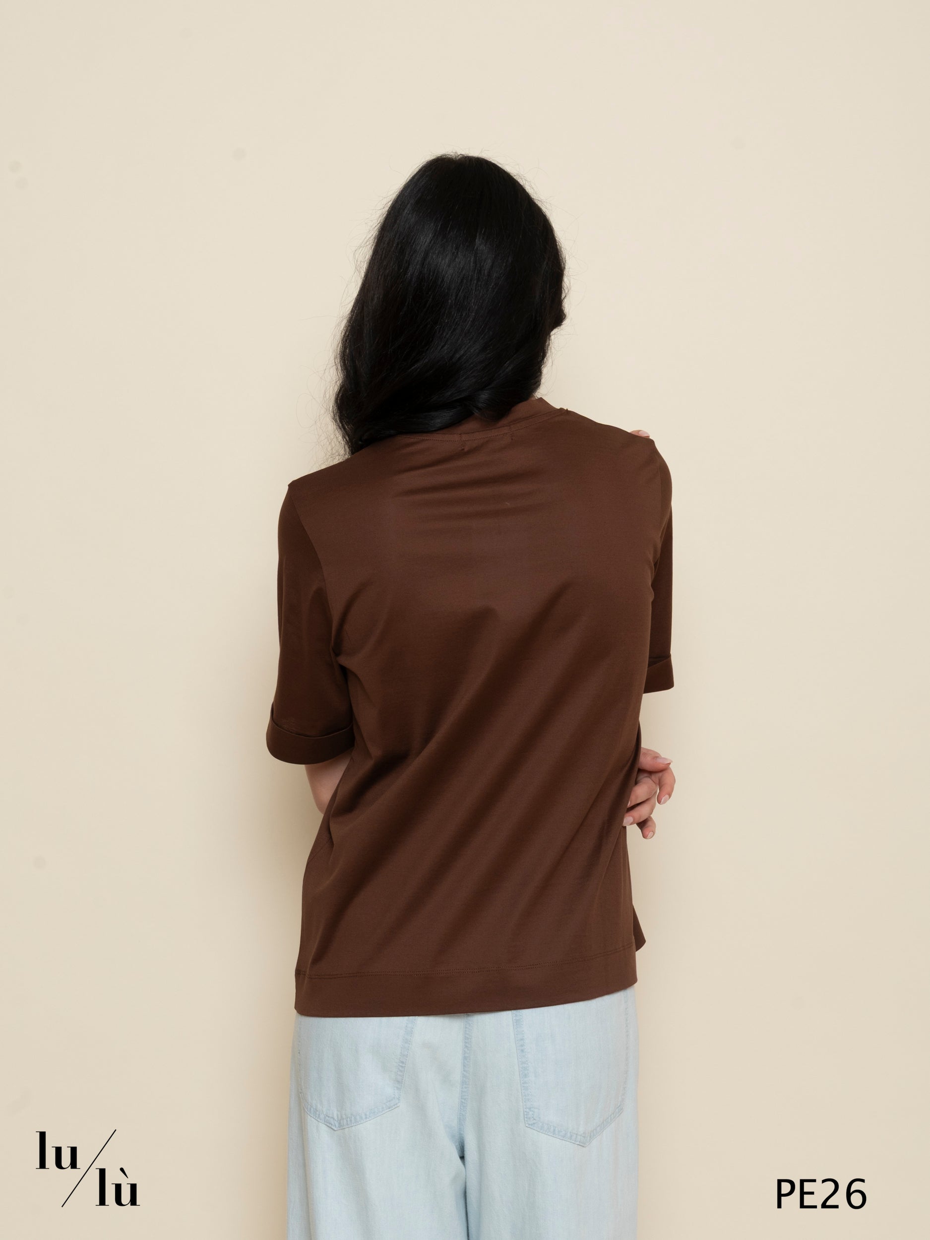 Ama Brown - T-shirt donna in cotone linea a scatola