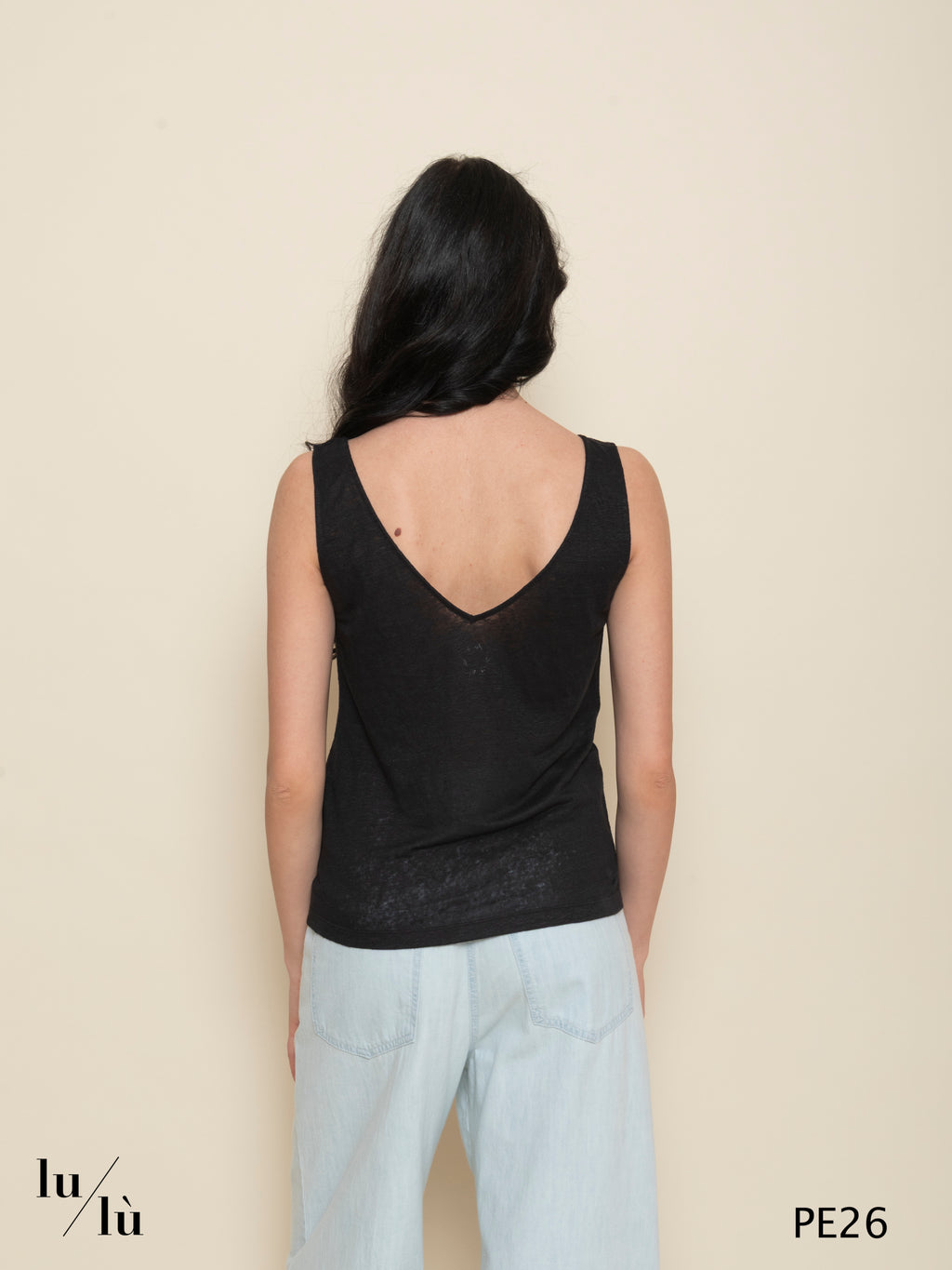 Haniz Black - Canotta donna in lino scollo a V
