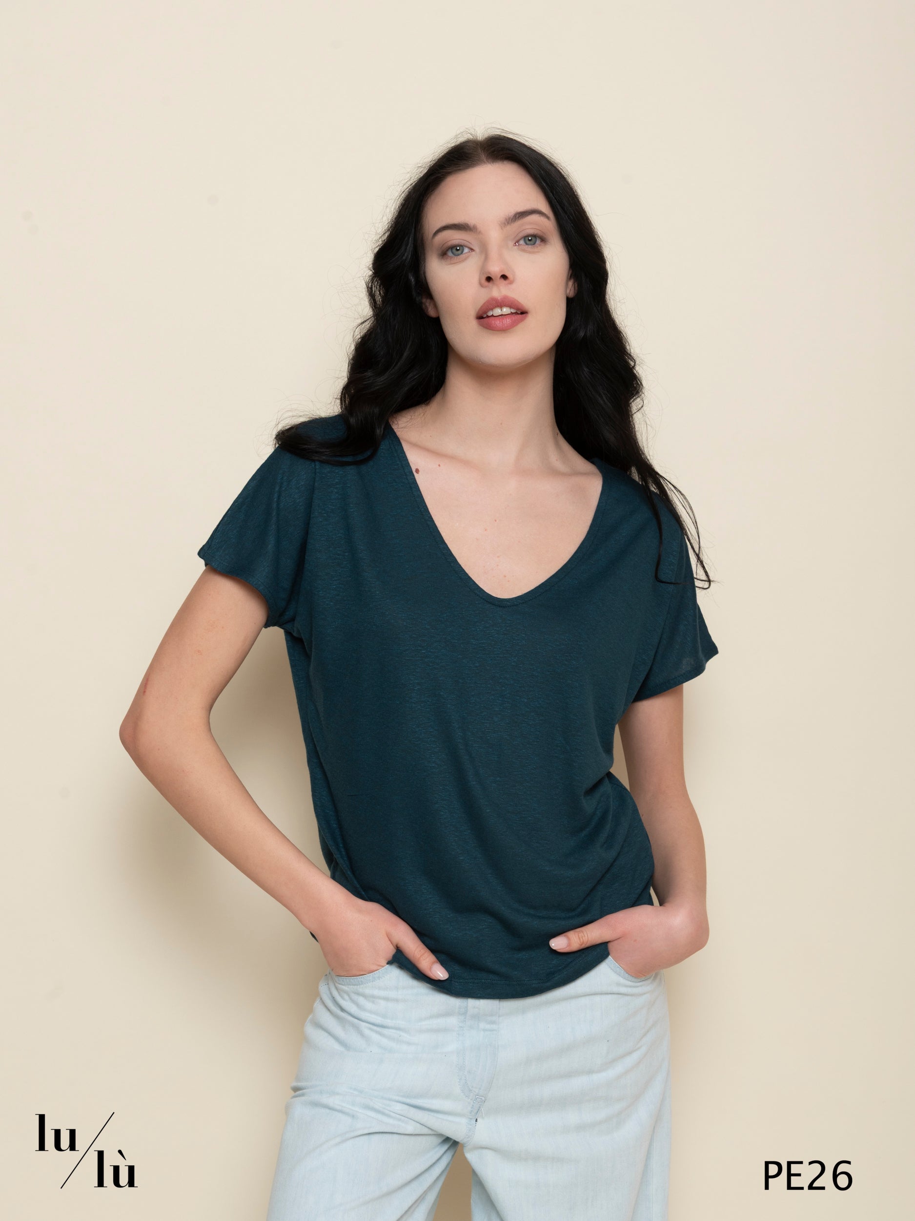 Coriandola Petrolio - T-shirt donna in viscosa e lino