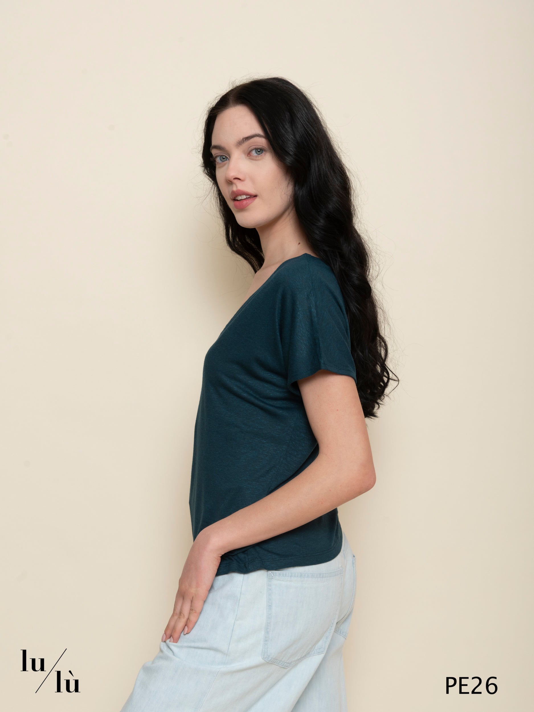 Coriandola Petrolio - T-shirt donna in viscosa e lino