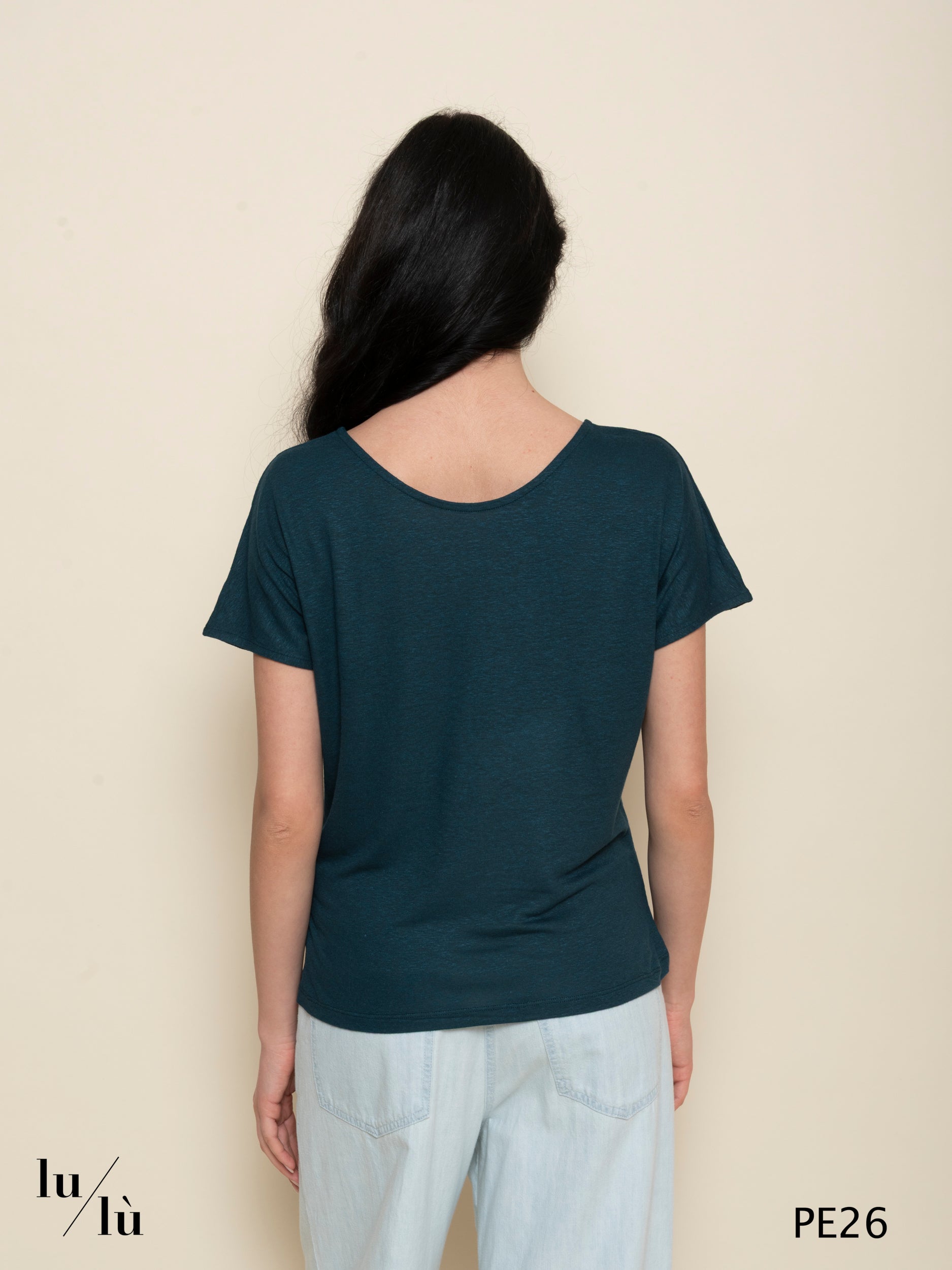 Coriandola Petrolio - T-shirt donna in viscosa e lino