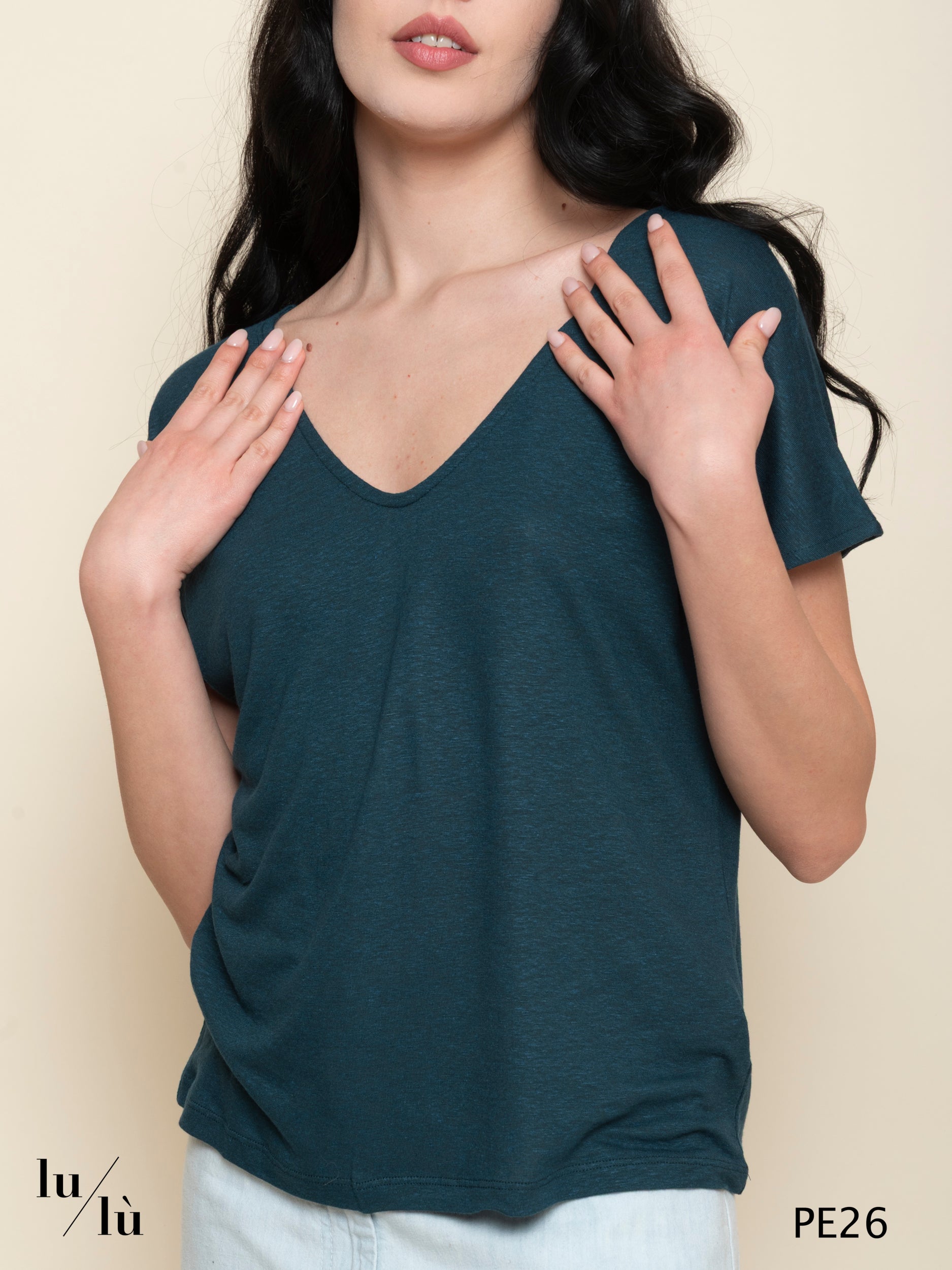 Coriandola Petrolio - T-shirt donna in viscosa e lino