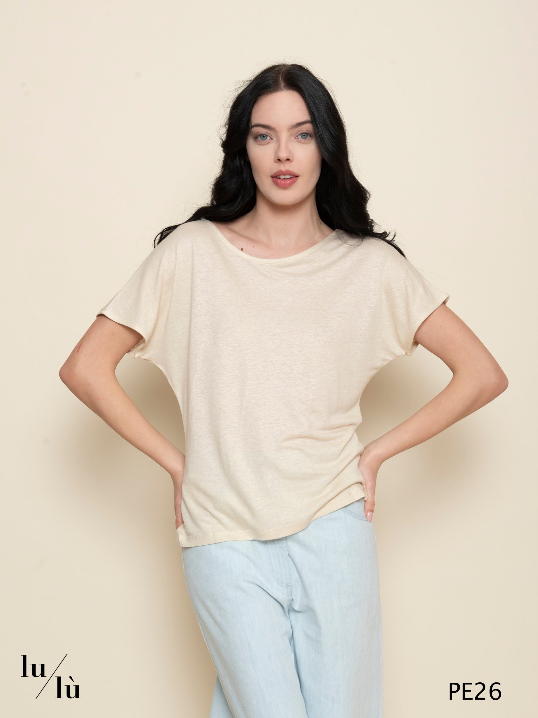 Coriandola Ivory - T-shirt donna in viscosa e lino