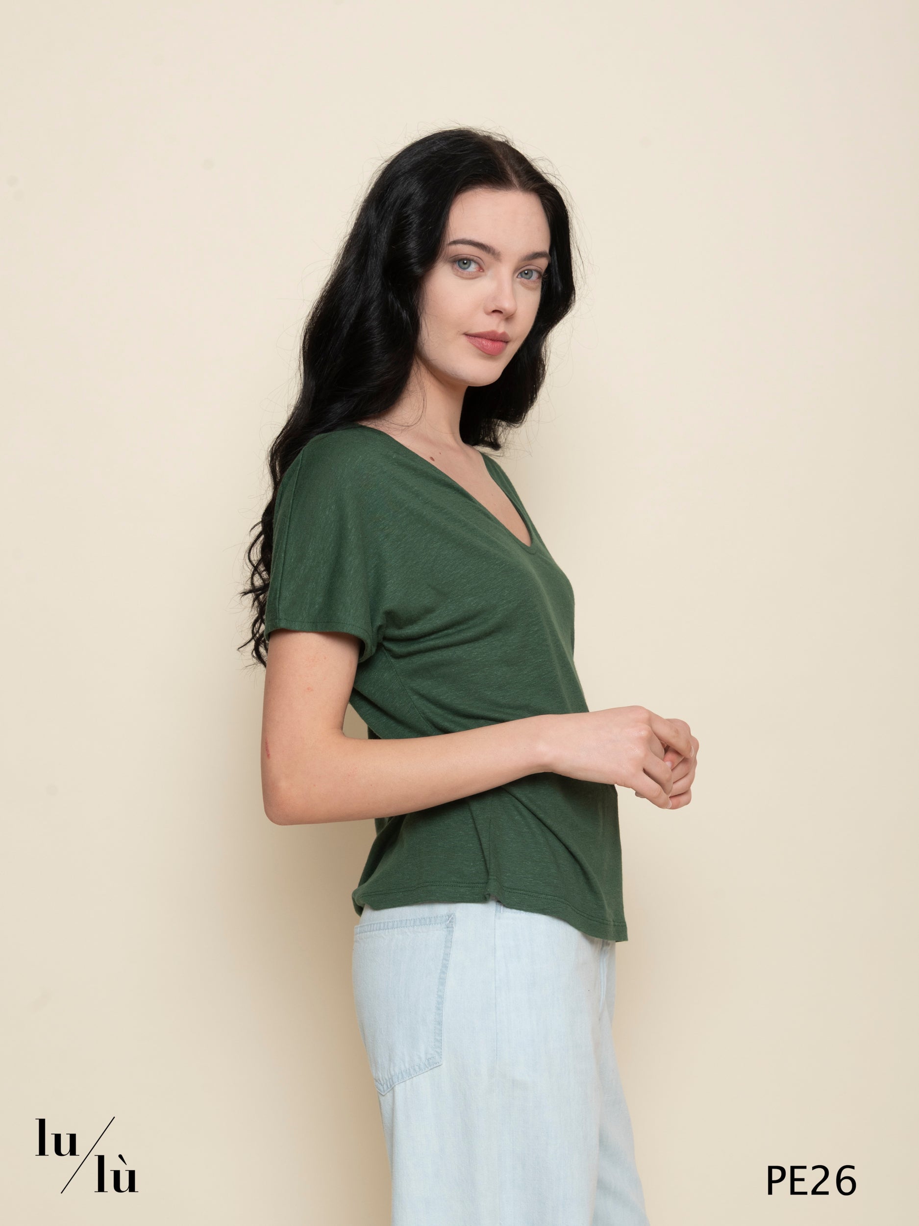 Coriandola Verde - T-shirt donna in viscosa e lino