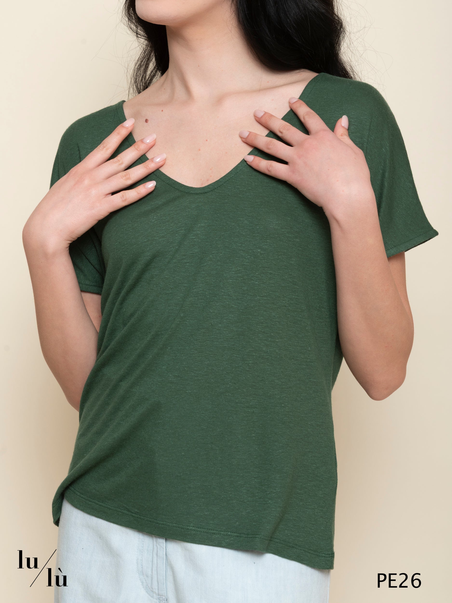 Coriandola Verde - T-shirt donna in viscosa e lino