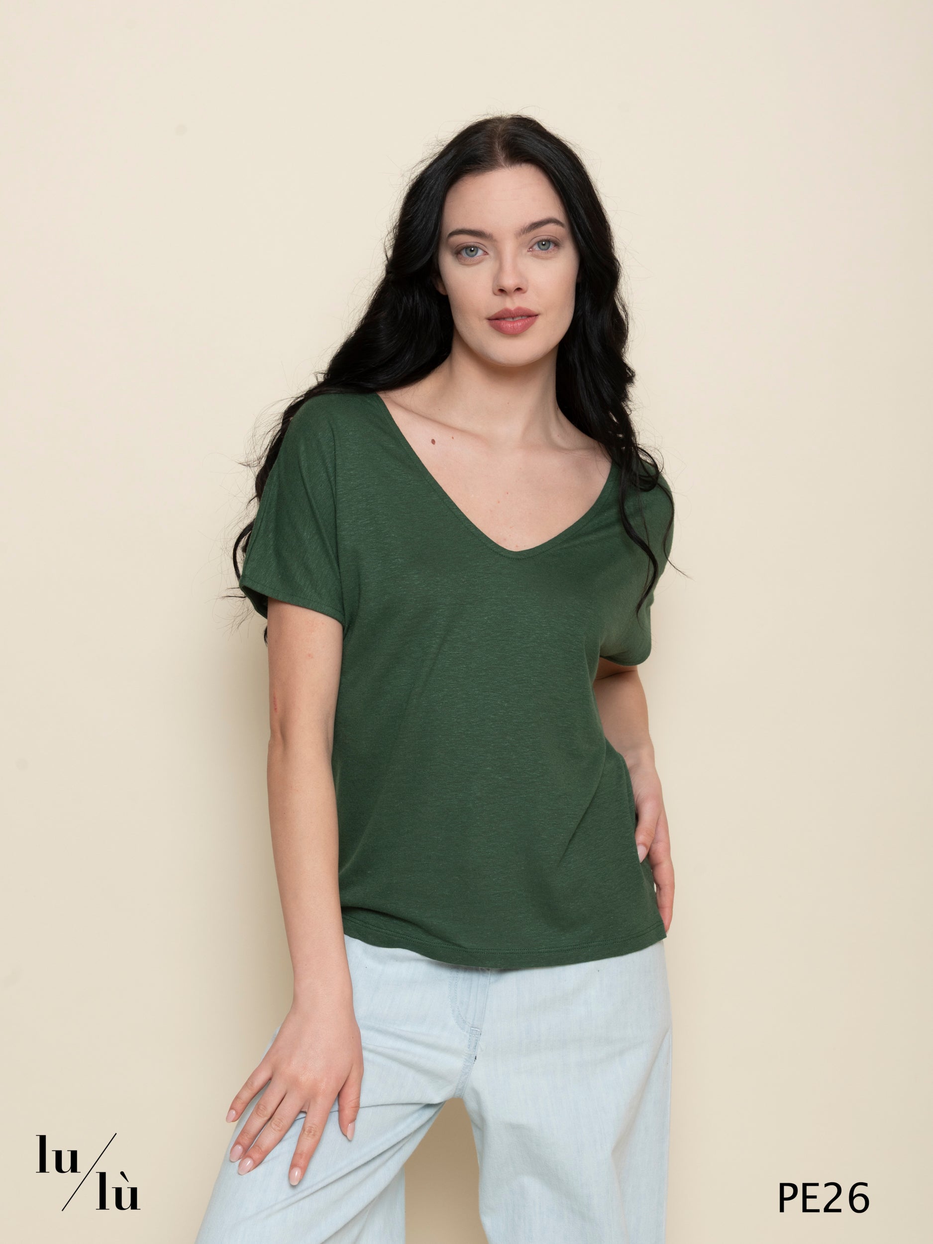 Coriandola Verde - T-shirt donna in viscosa e lino