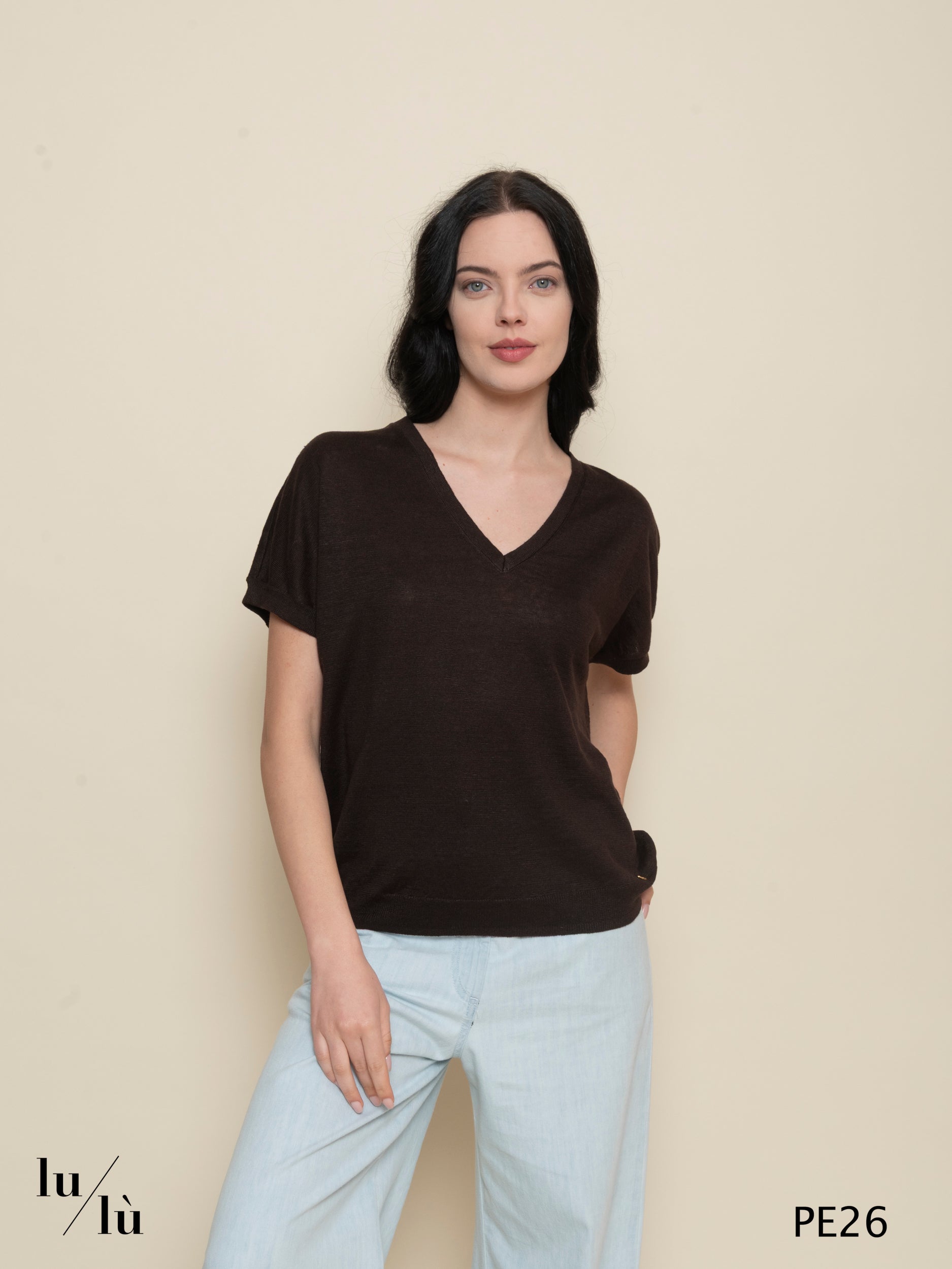 Brise Terre - Maglia donna in puro lino con scollo a V