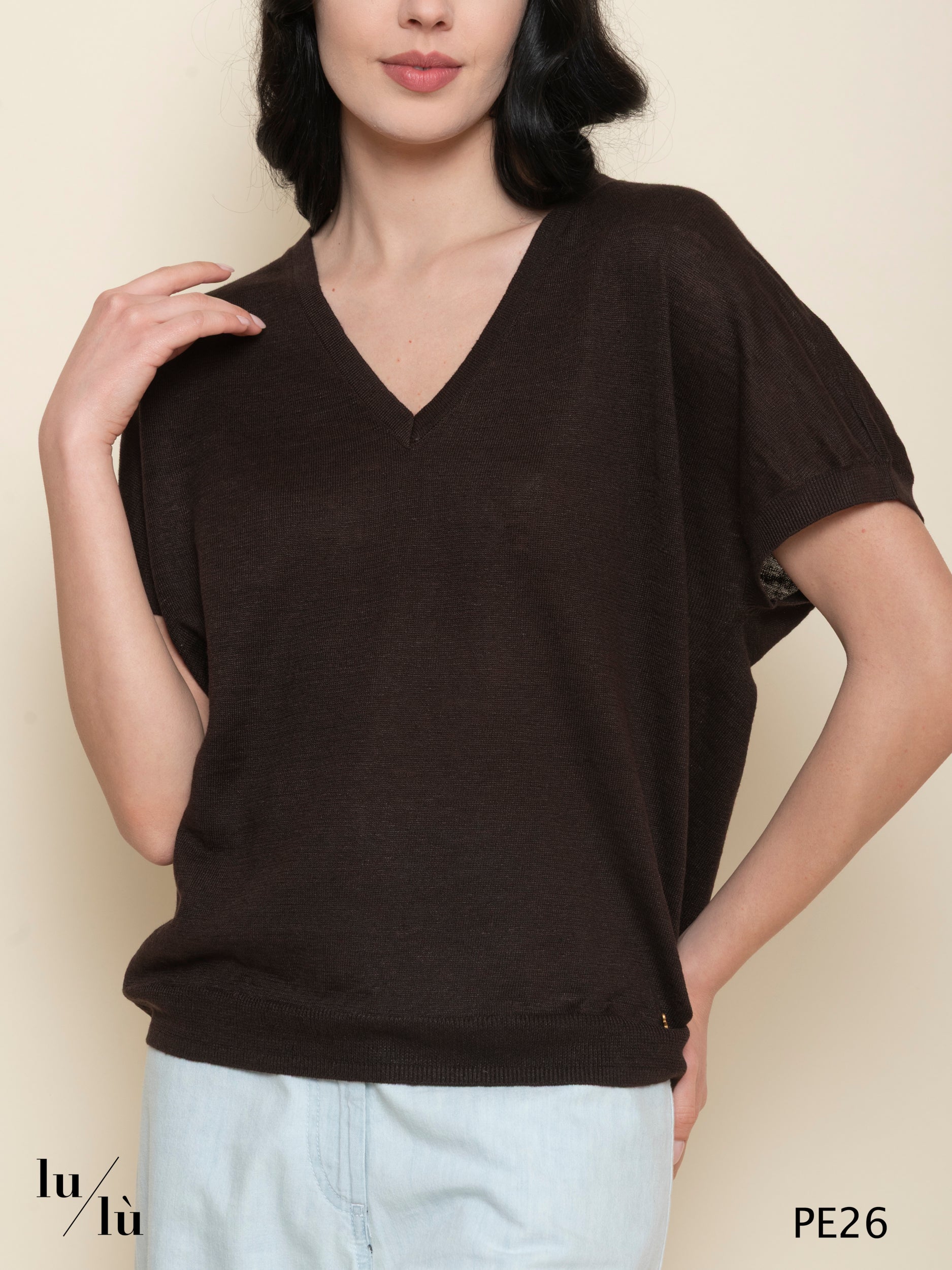 Brise Terre - Maglia donna in puro lino con scollo a V