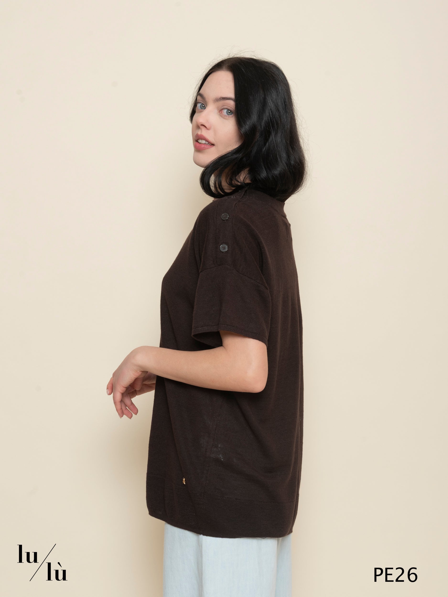 Brownie Terre - Maglia donna in puro lino con bottoni