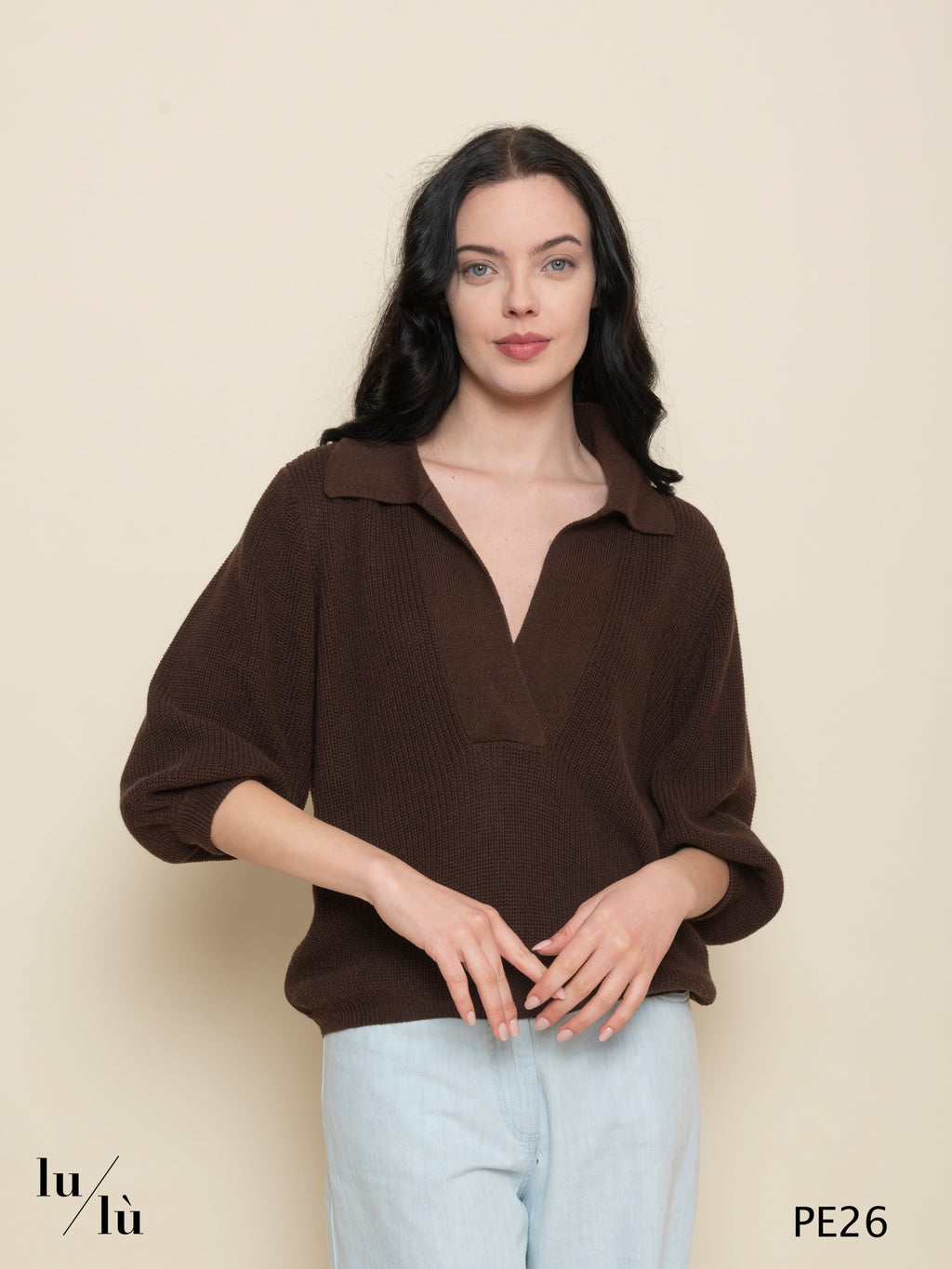 Fucsia - Maglia donna polo in cotone e cashmere