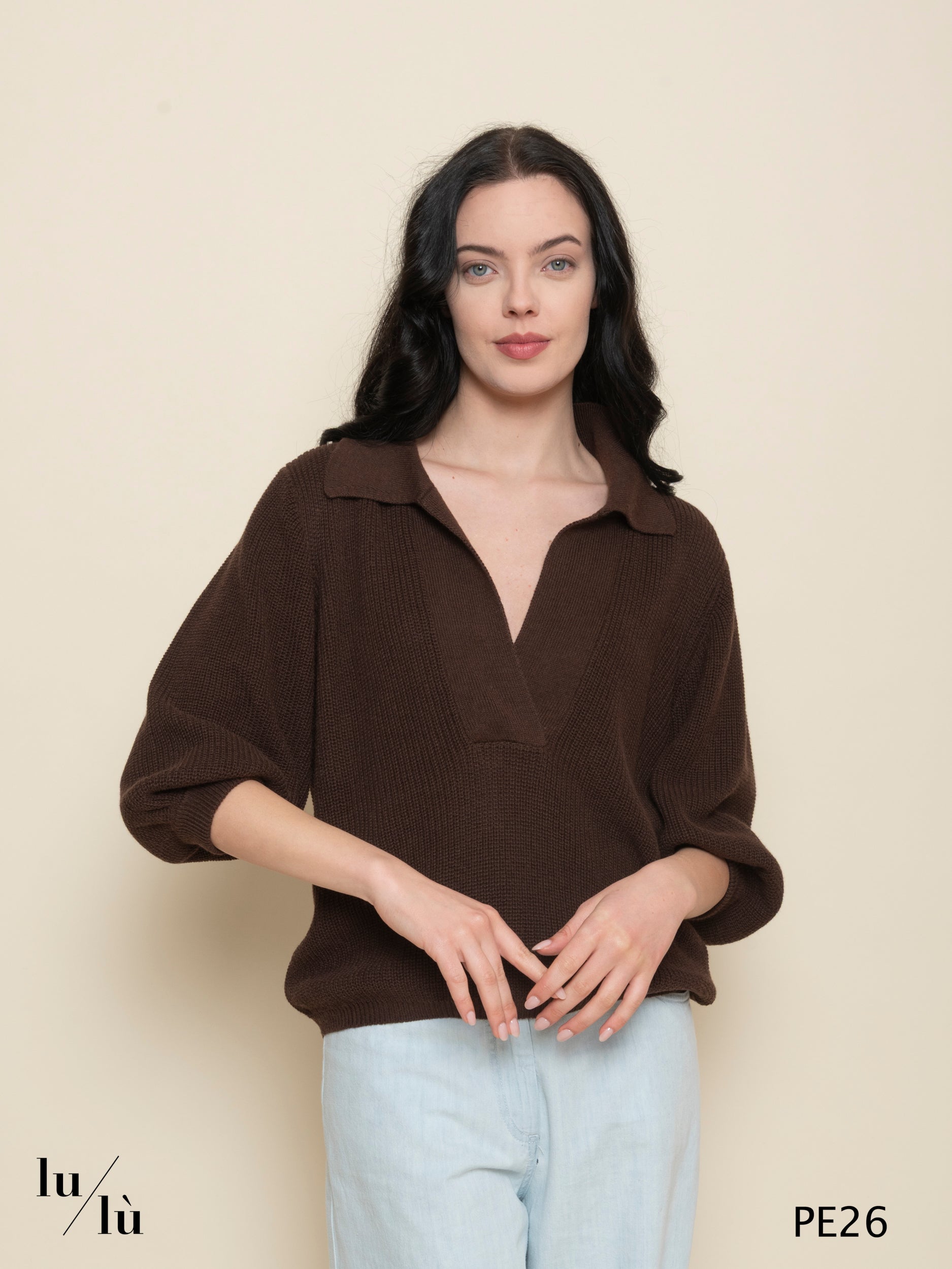 Fucsia - Maglia donna polo in cotone e cashmere