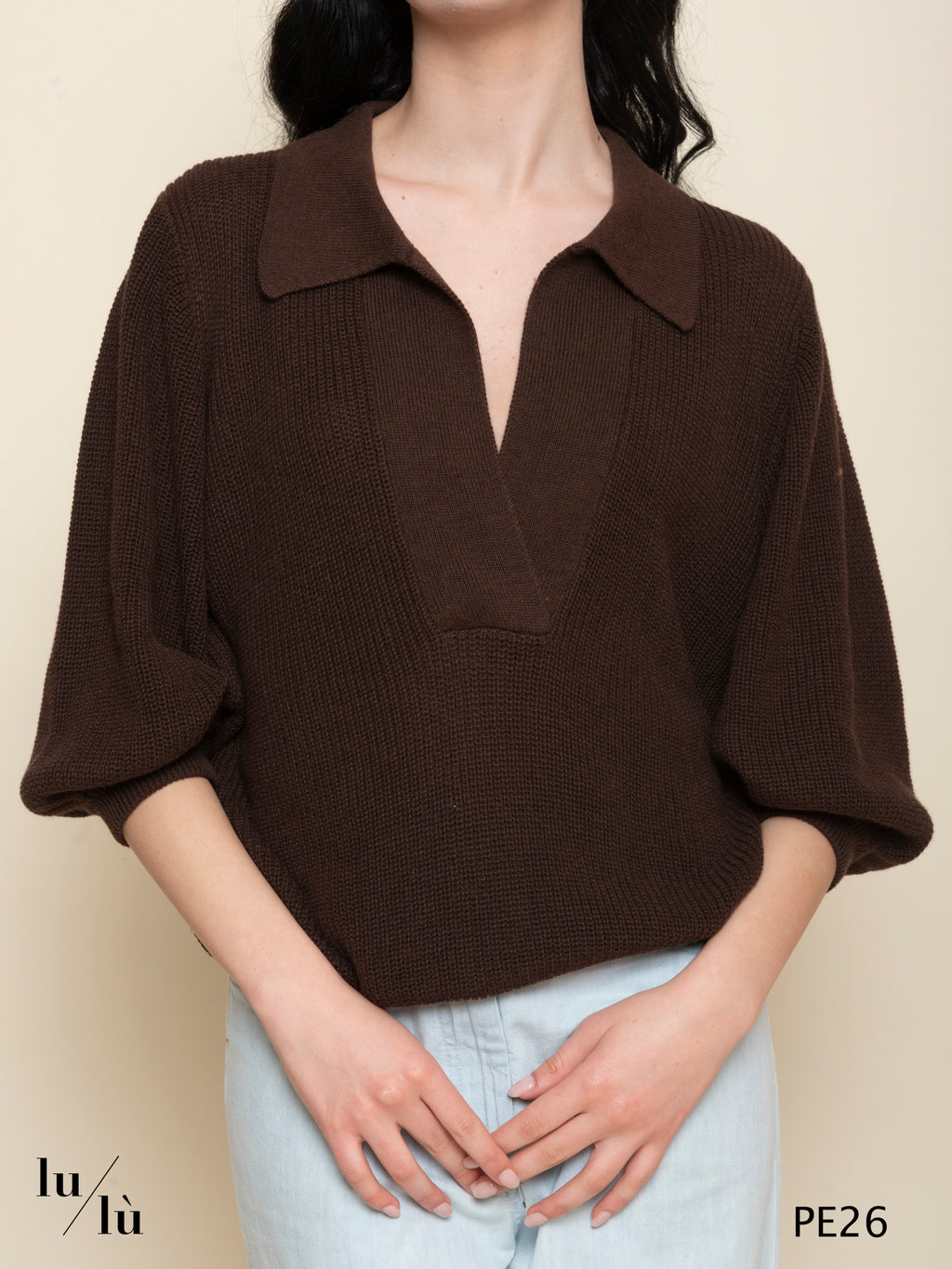 Fucsia - Maglia donna polo in cotone e cashmere