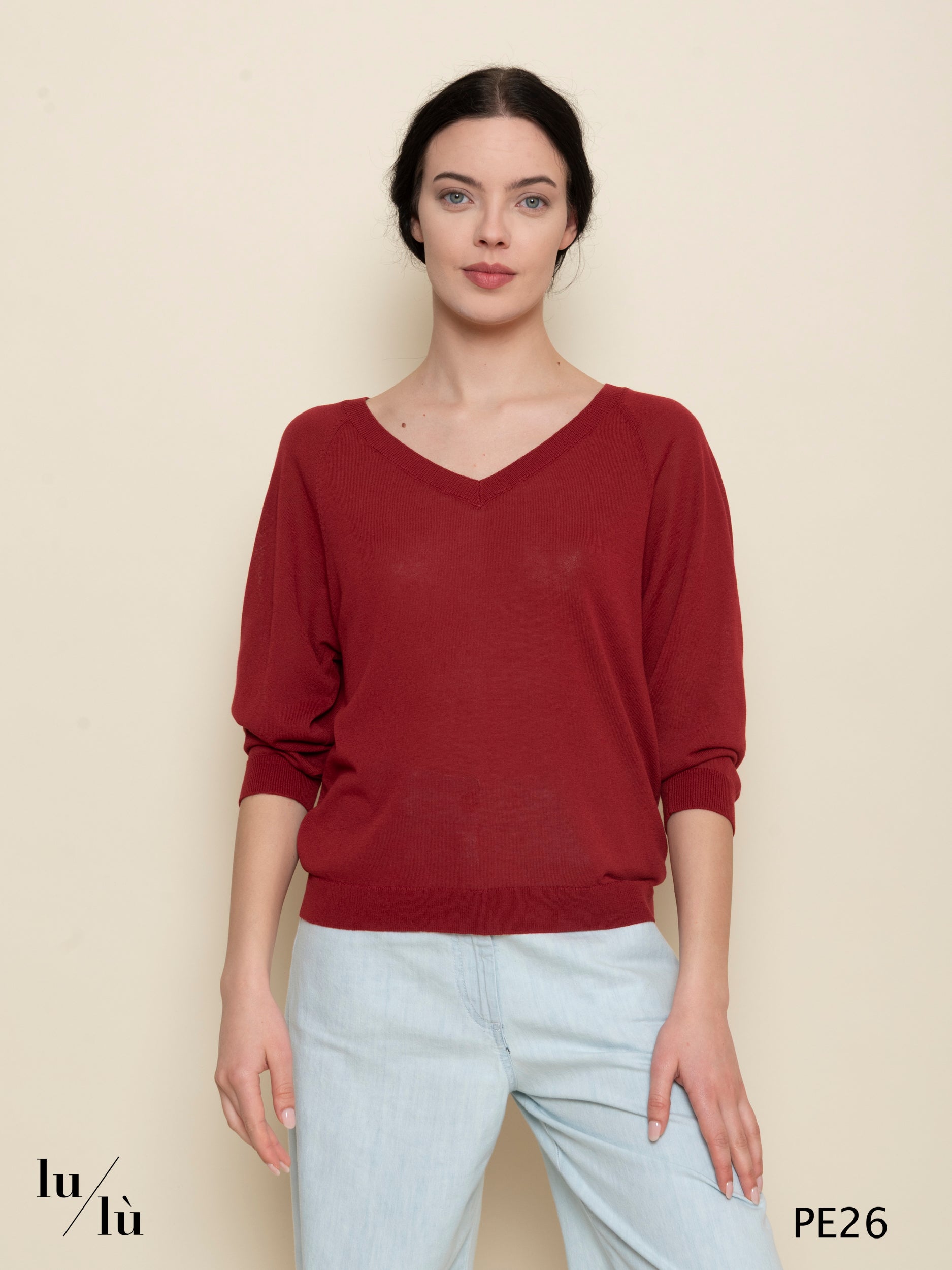 Jonquilla - Maglia donna scollo a V in cotone
