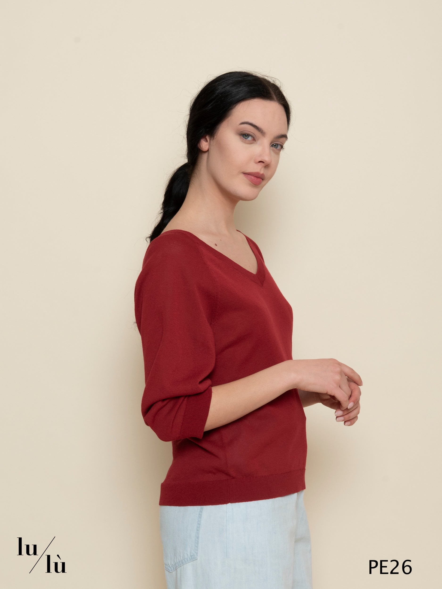 Jonquilla - Maglia donna scollo a V in cotone