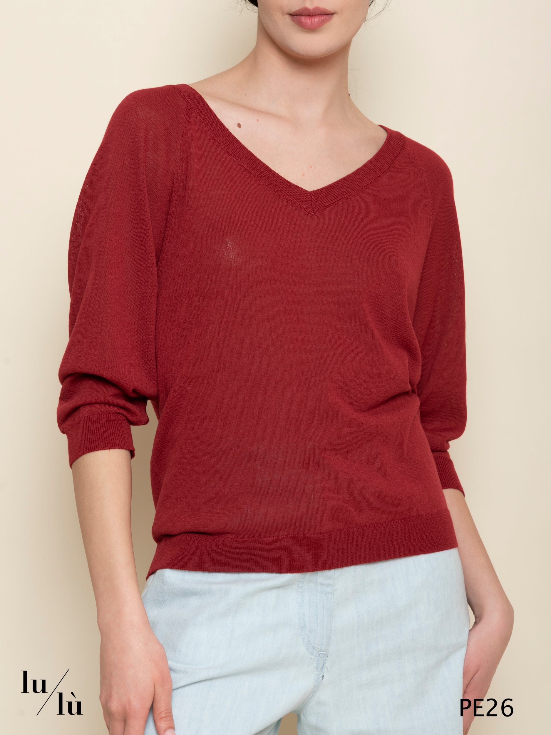 Jonquilla - Maglia donna scollo a V in cotone