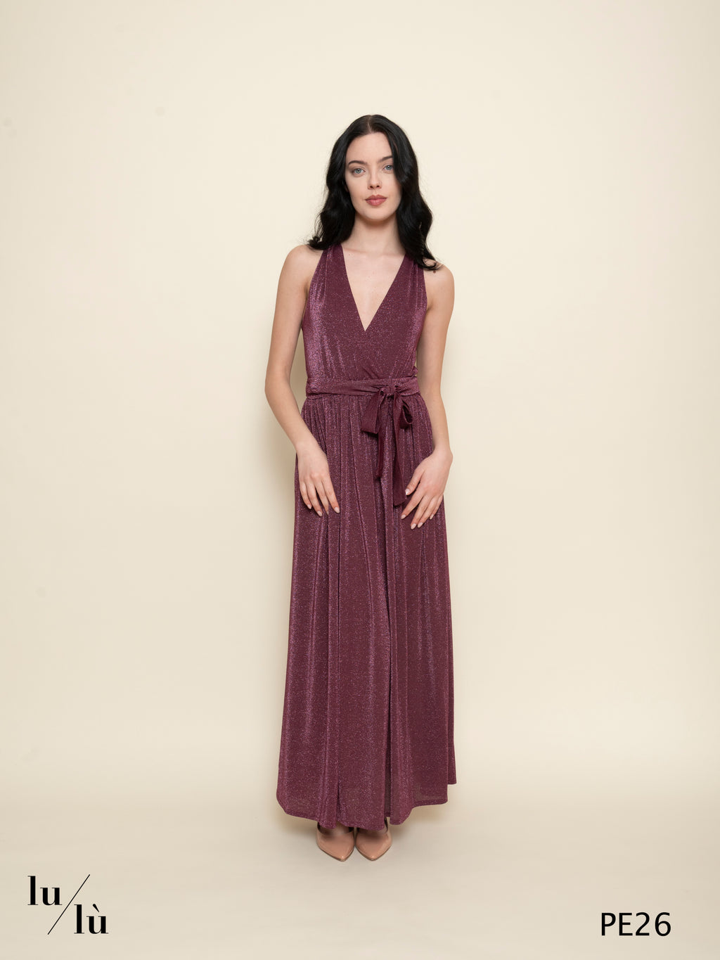 Pepita - Abito donna lungo in lurex con schiena incrociata