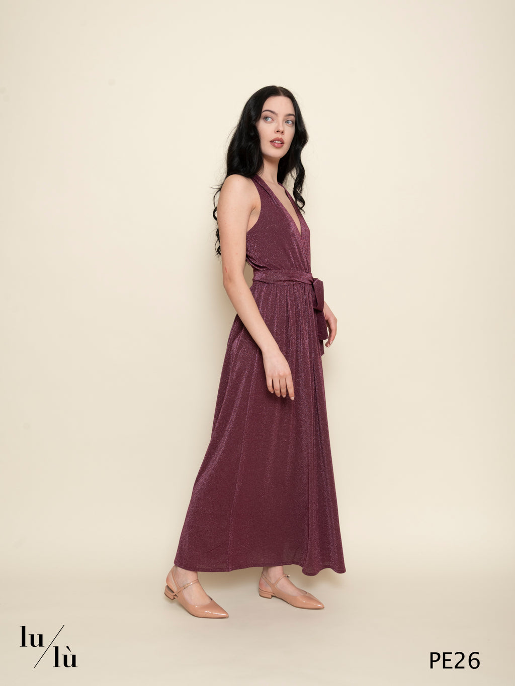 Pepita - Abito donna lungo in lurex con schiena incrociata