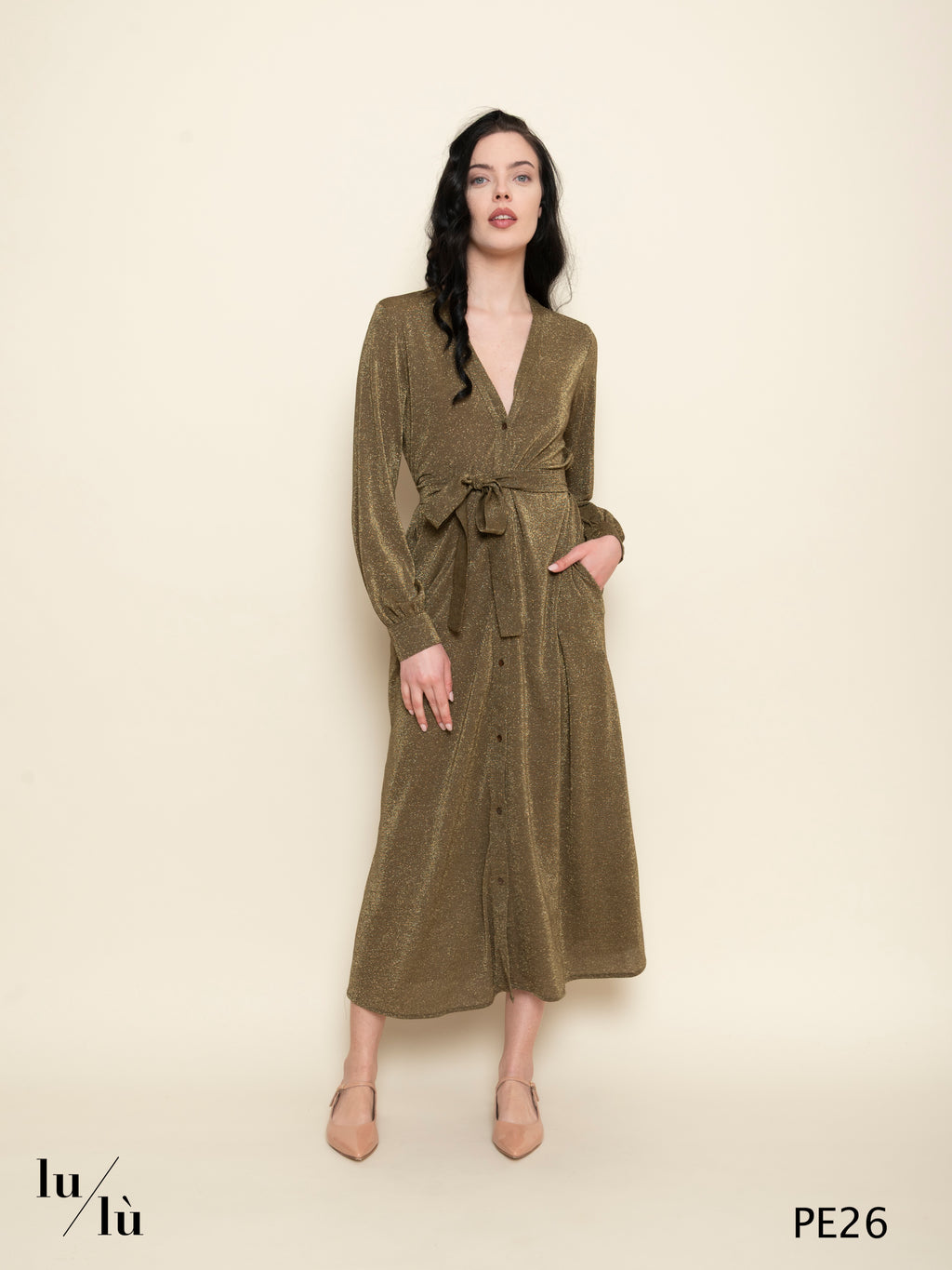 California - Abito donna midi in lurex con cintura